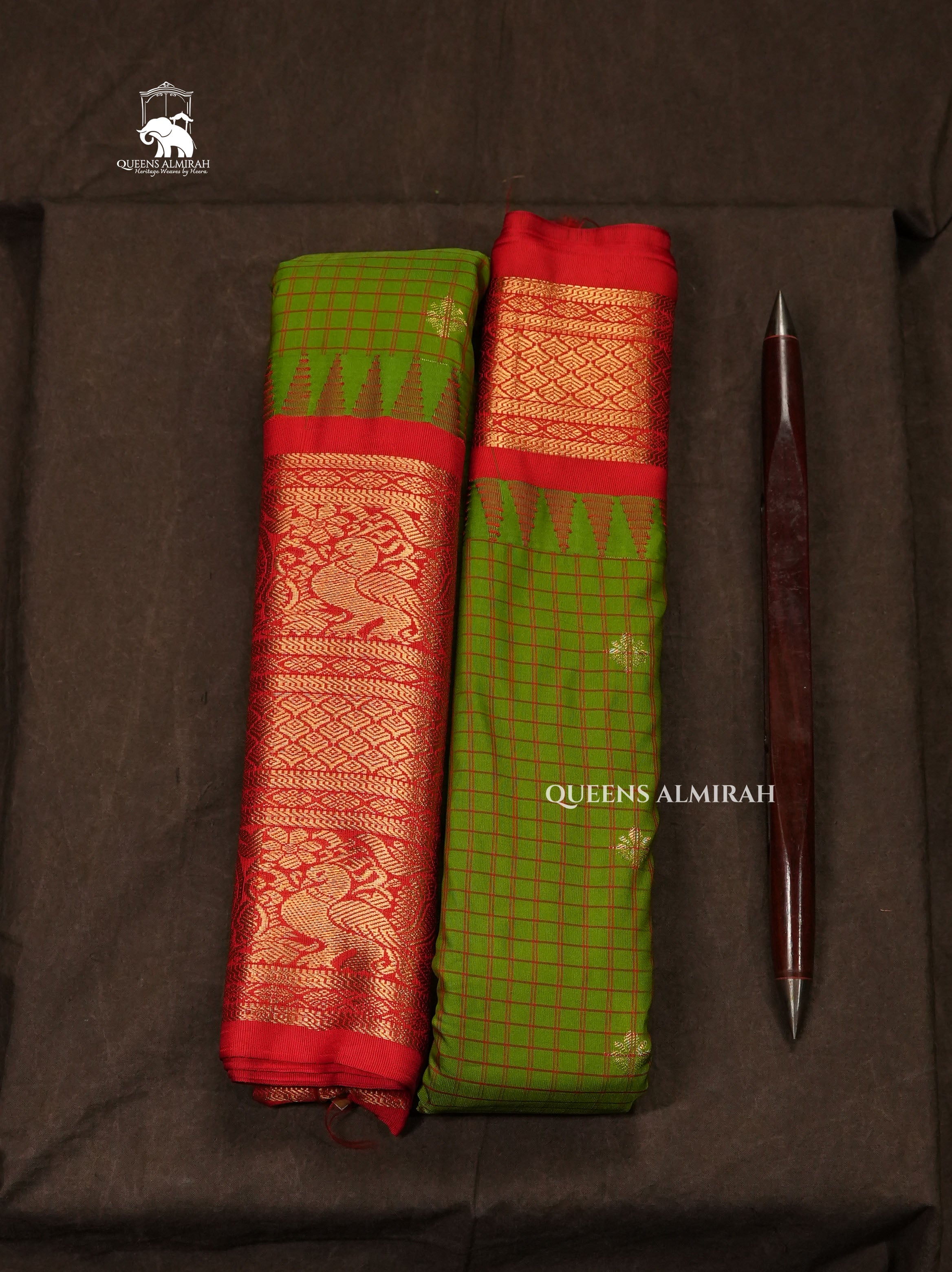 Green Kattam With Red Semi Gadwal Silk Saree
