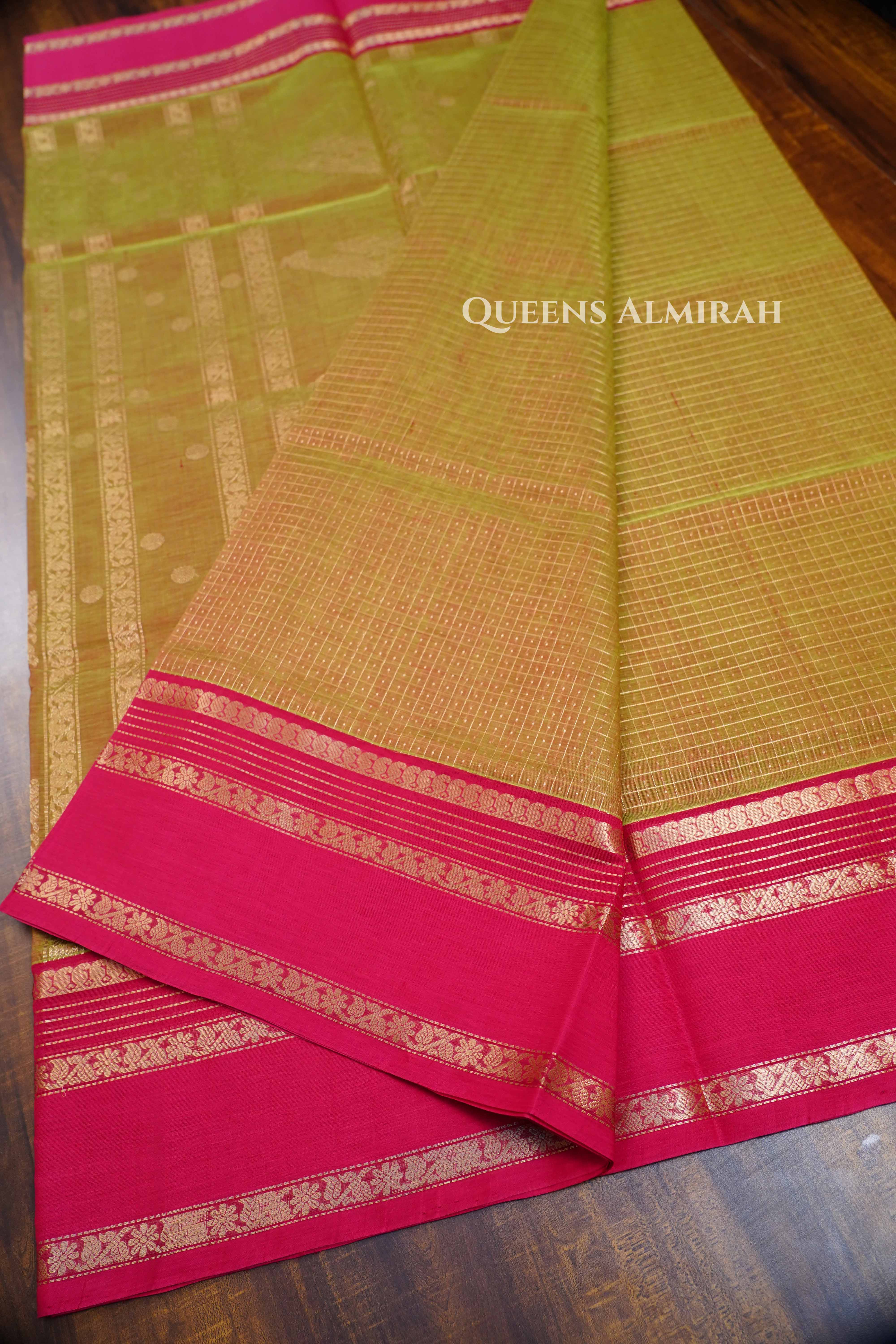 Mustard Yellow- Karaikudi Chettinad Silk Cotton Saree