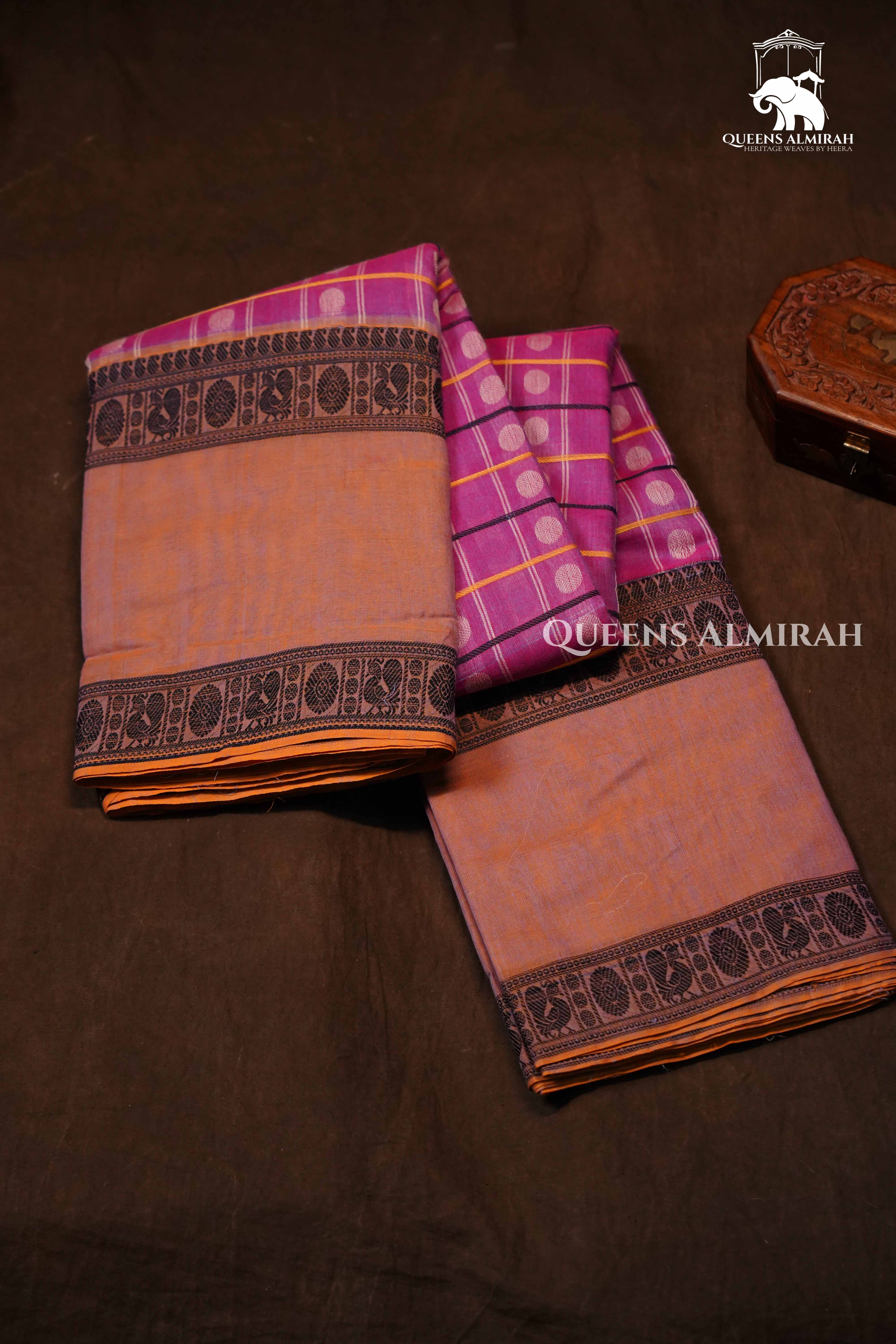 Pink With Brown Chettinad Cotton Saree