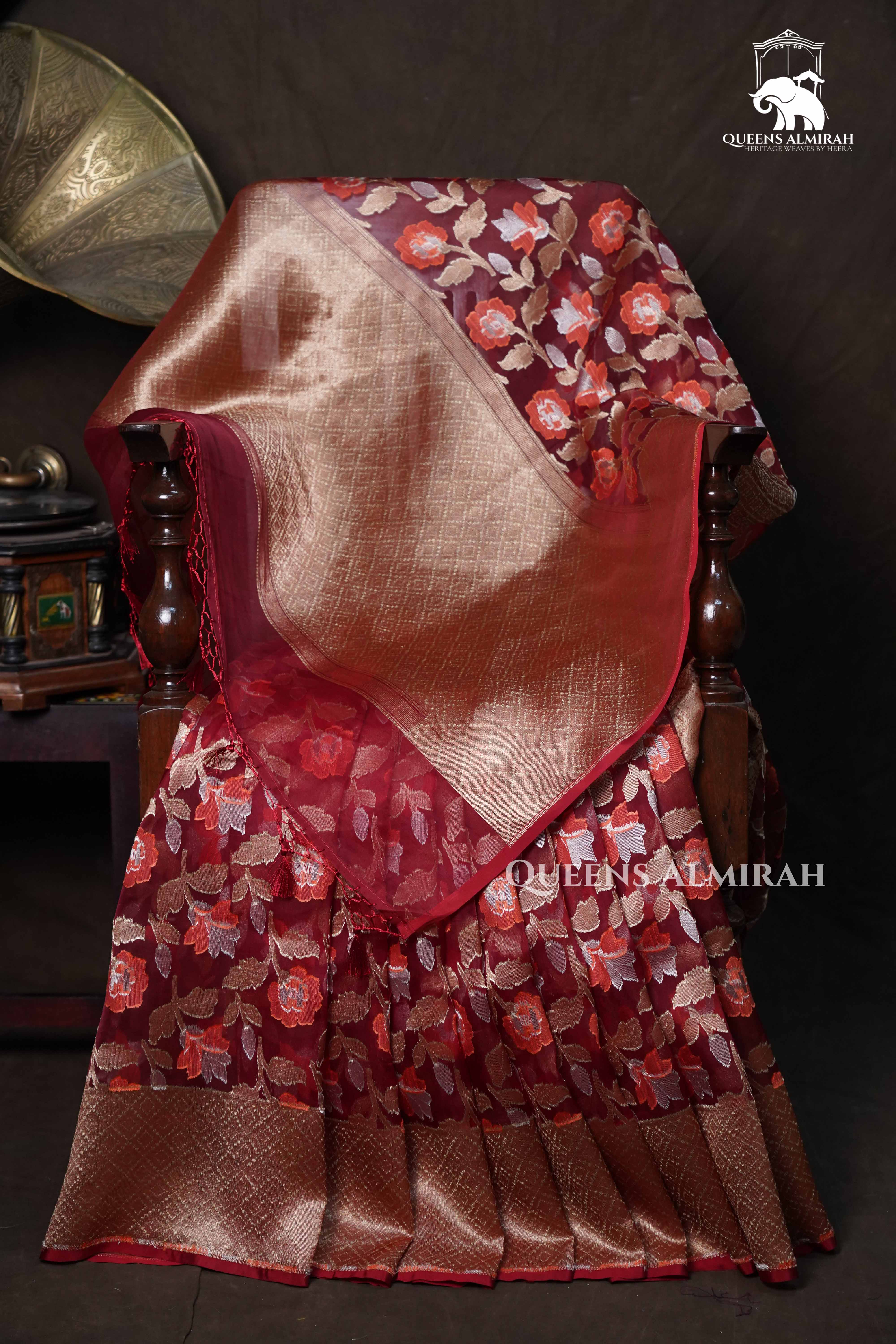 Maroon Banarasi Organza Silk Saree