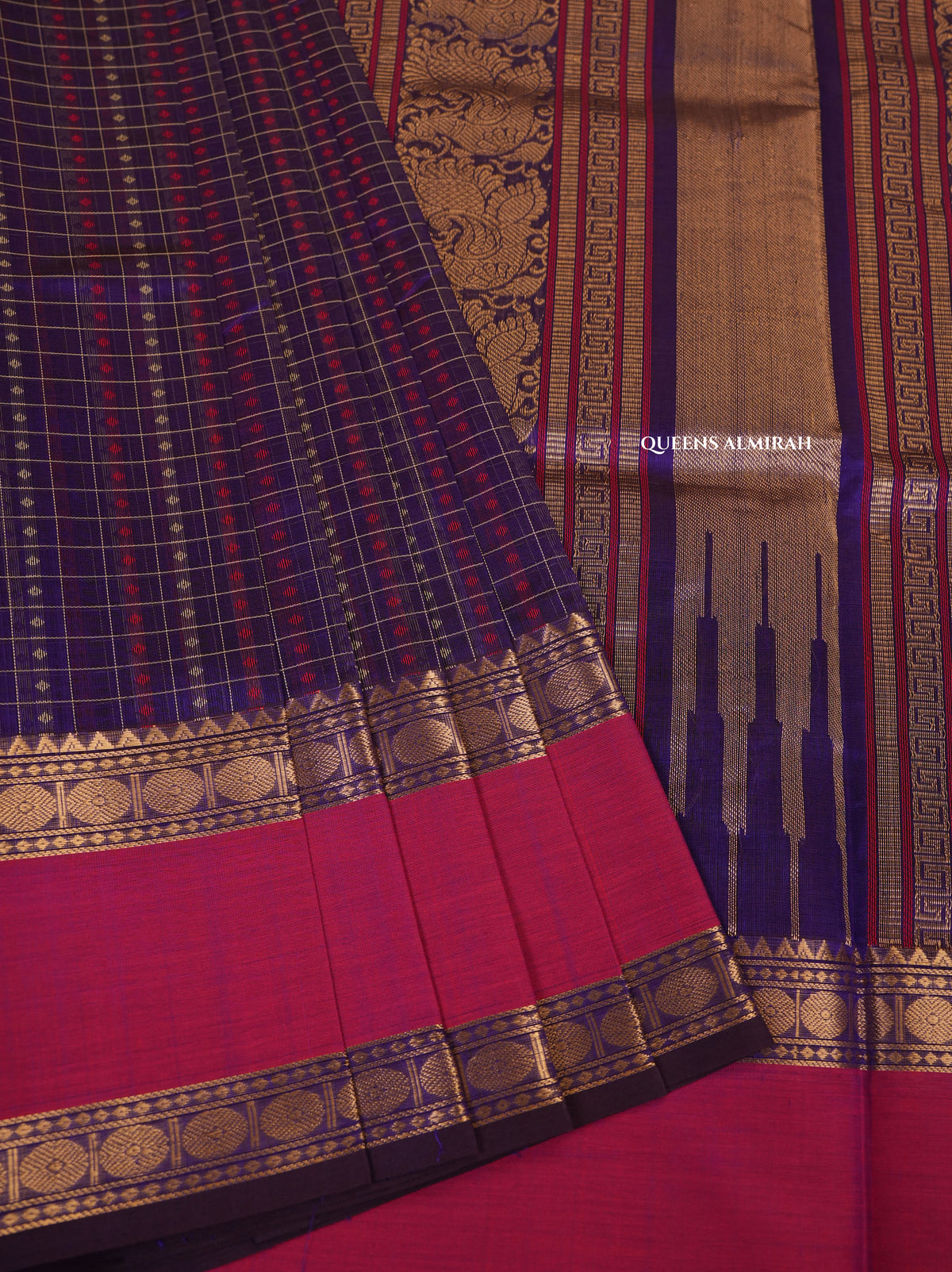 Purple With Rani Pink Chettinad Silk Cotton Saree