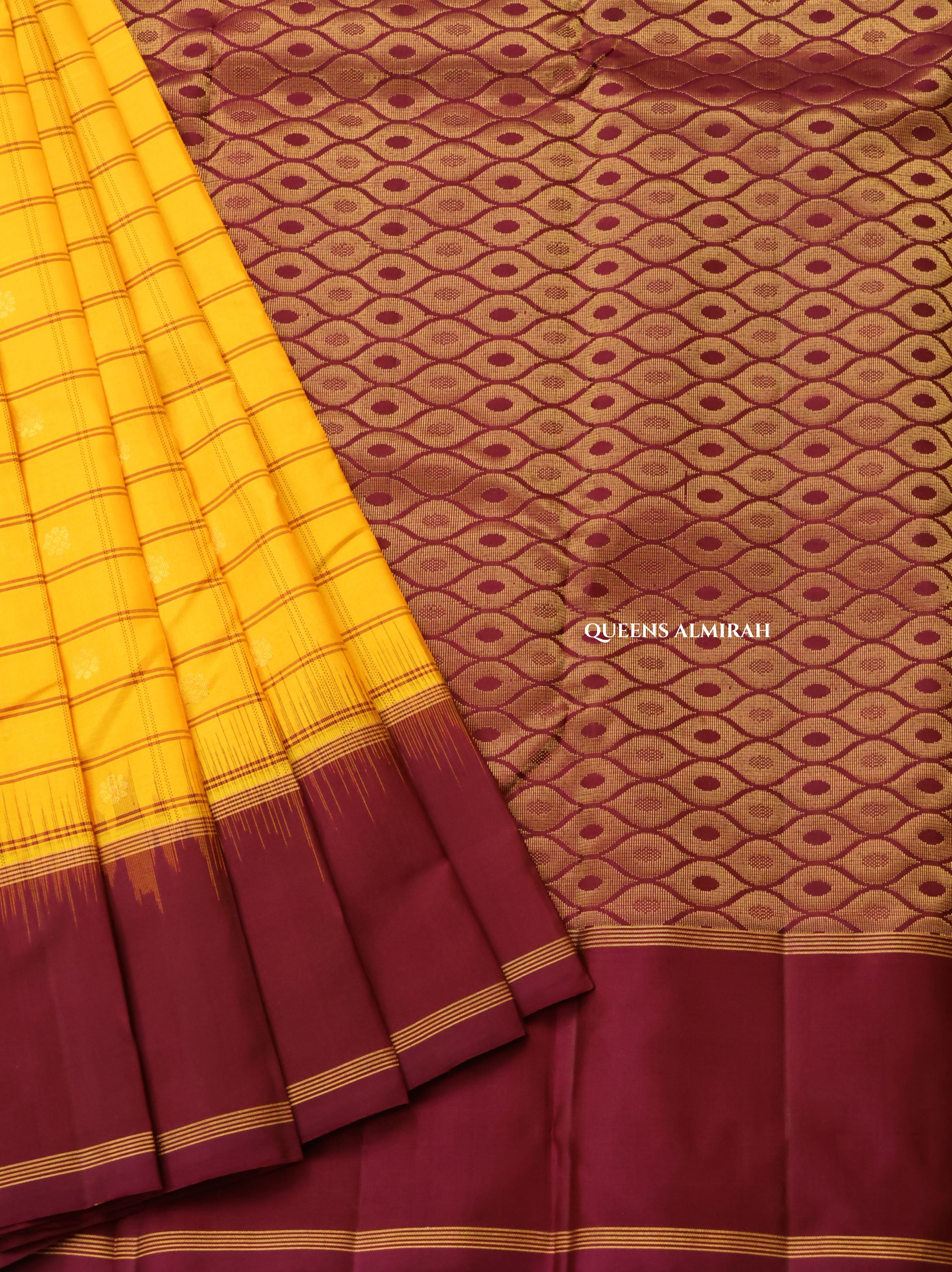 Yellow With Maroon Pure Kanchivaram Silk Saree