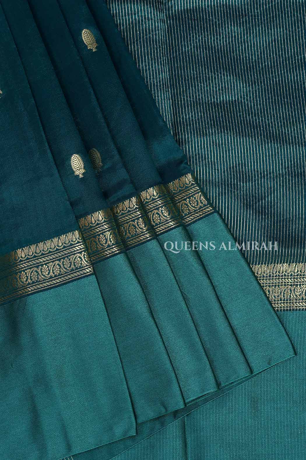 Dark Green Pure Banarasi Soft Silk Saree