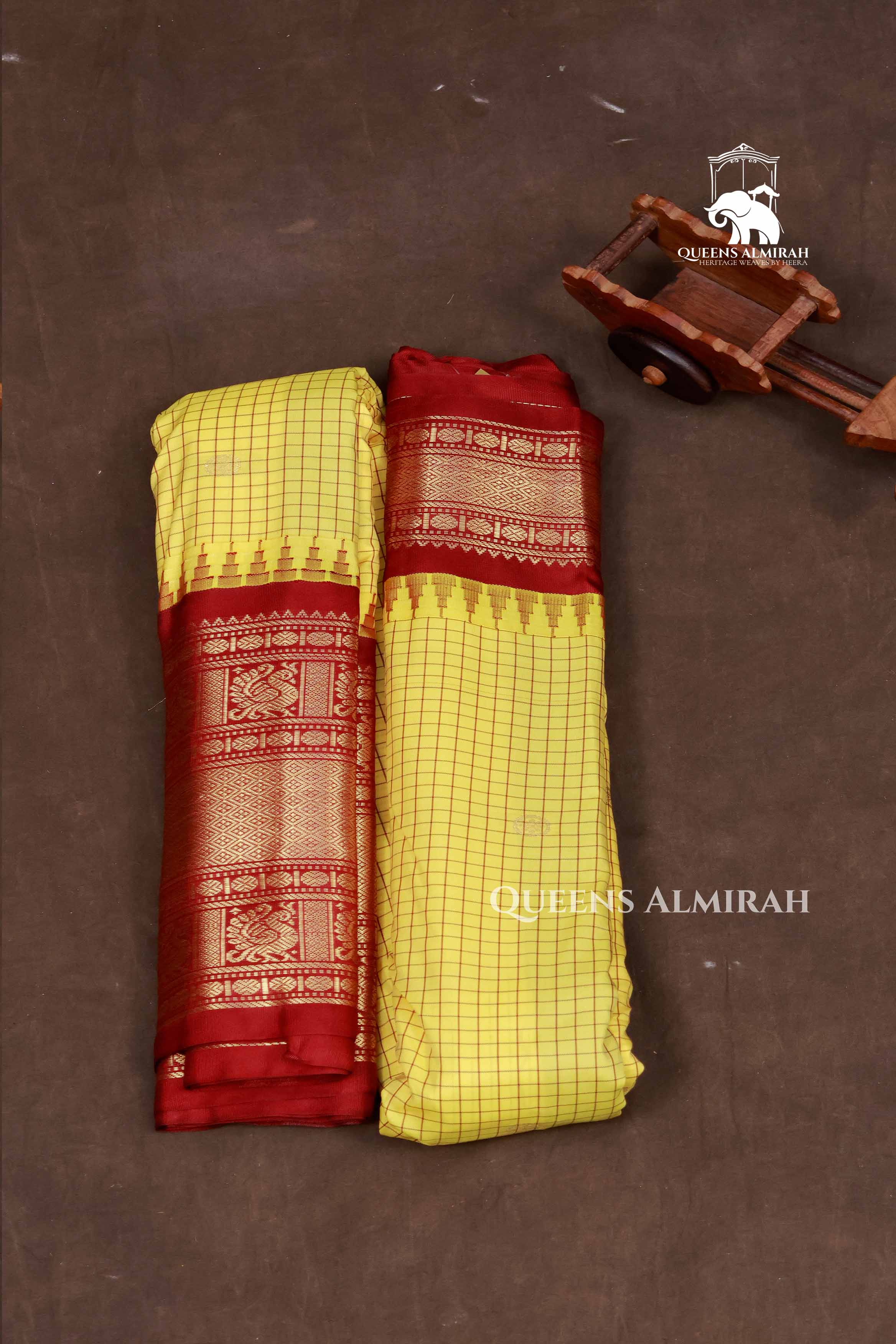 Yellow Kattam And Red Semi Gadwal Silk Saree