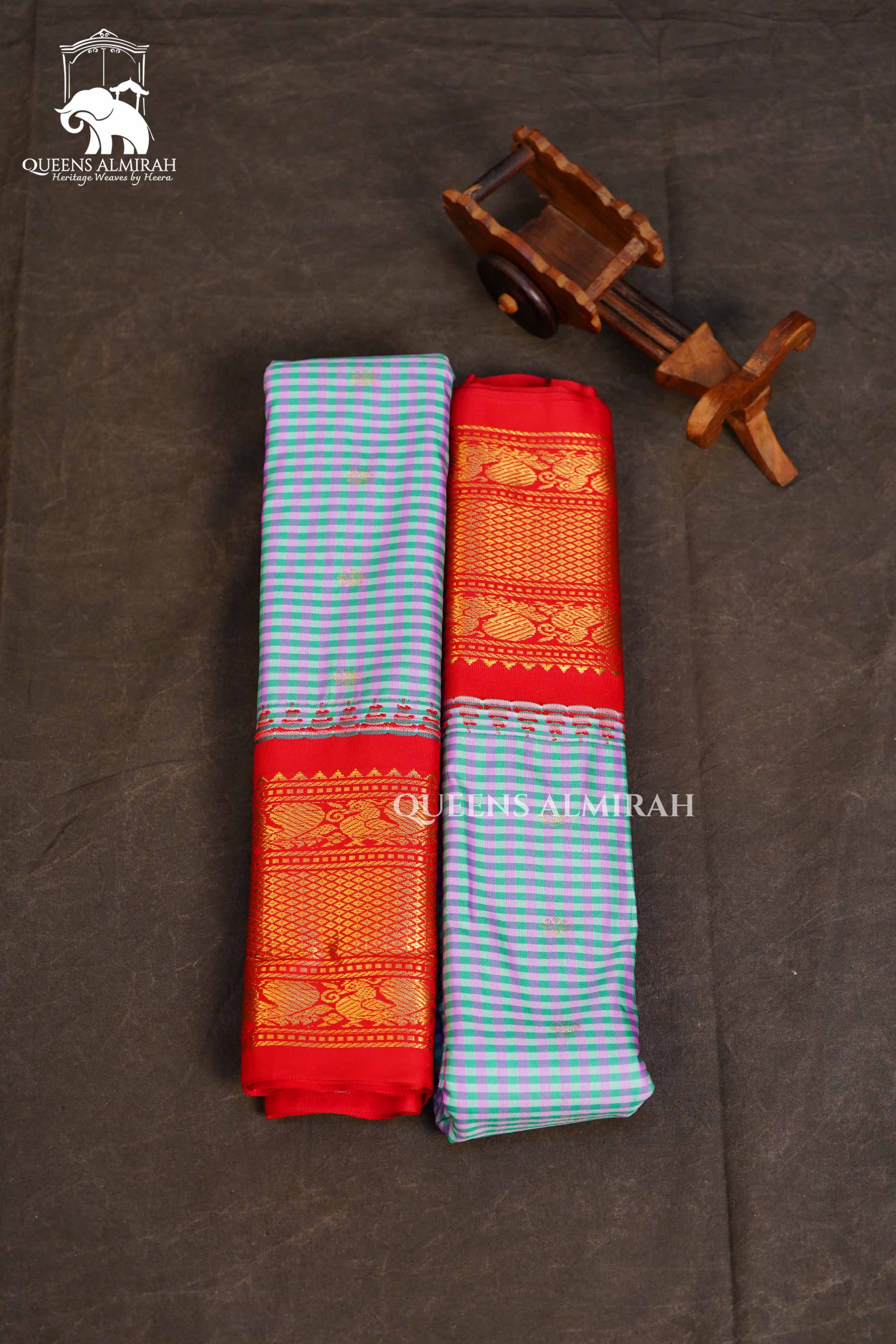Blue Kattam And Red Border Semi Gadwal Silk Saree