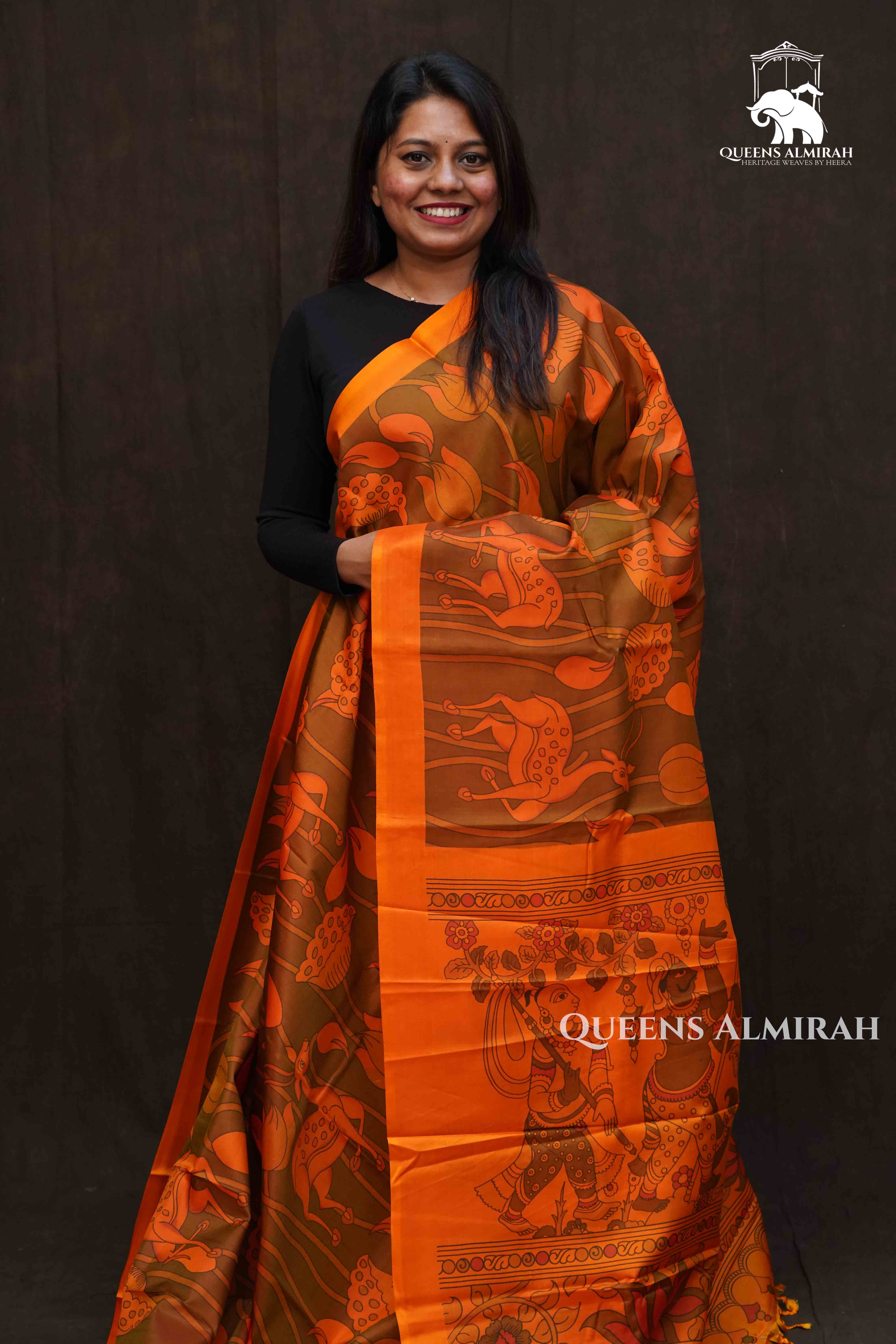 Papaya Orange Pure Kanchivaram Silk Saree QUEENS ALMIRAH