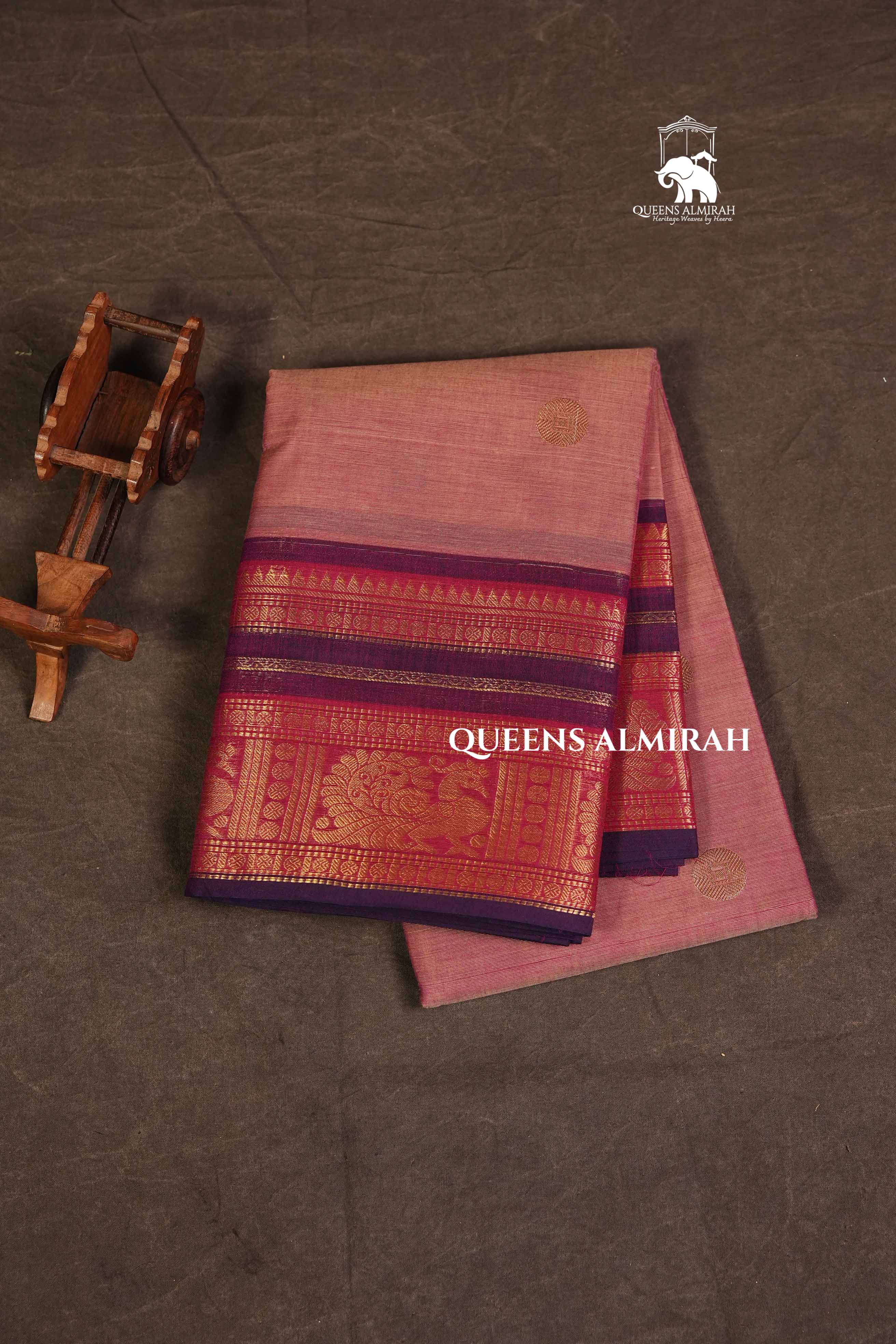 Onion Pink With Purple Kanchi Cotton Saree