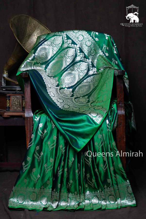 DARK GREEN MUSHRU BANARASI SILK SAREE