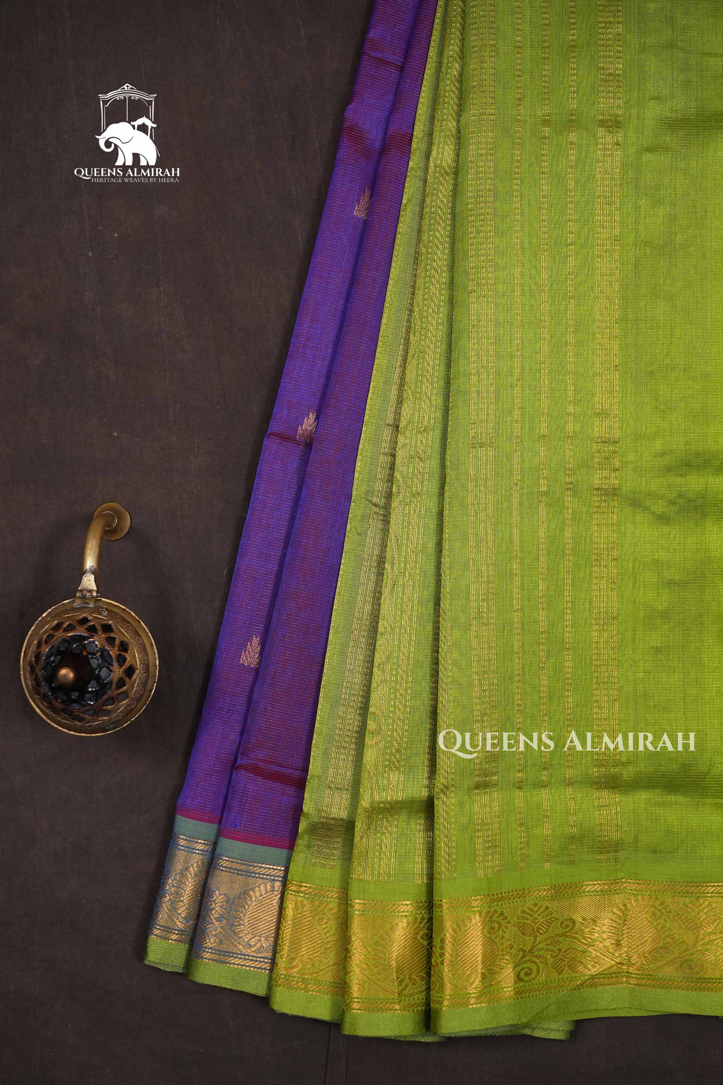 Purple With Green Vairaoosi Pure Kanchi Silk Cotton Saree