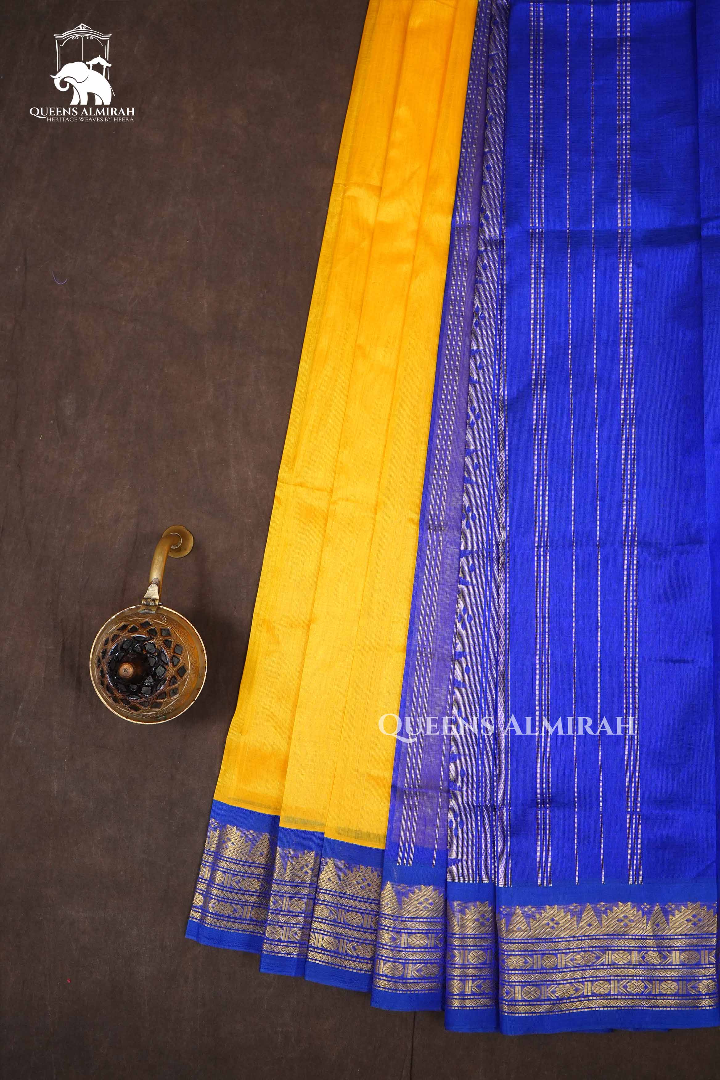 Yellow With Ms Blue Pure Kanchi Silk Cotton Saree