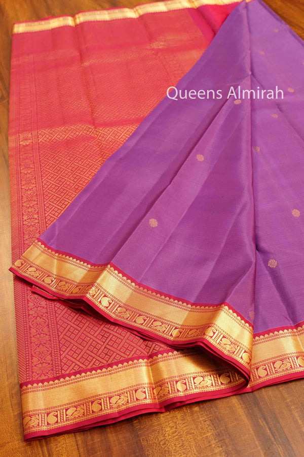 LIGHT PINK WITH GOLD BORDER KANCHIVARAM SILK SAREE - Queens Jewel Emporium