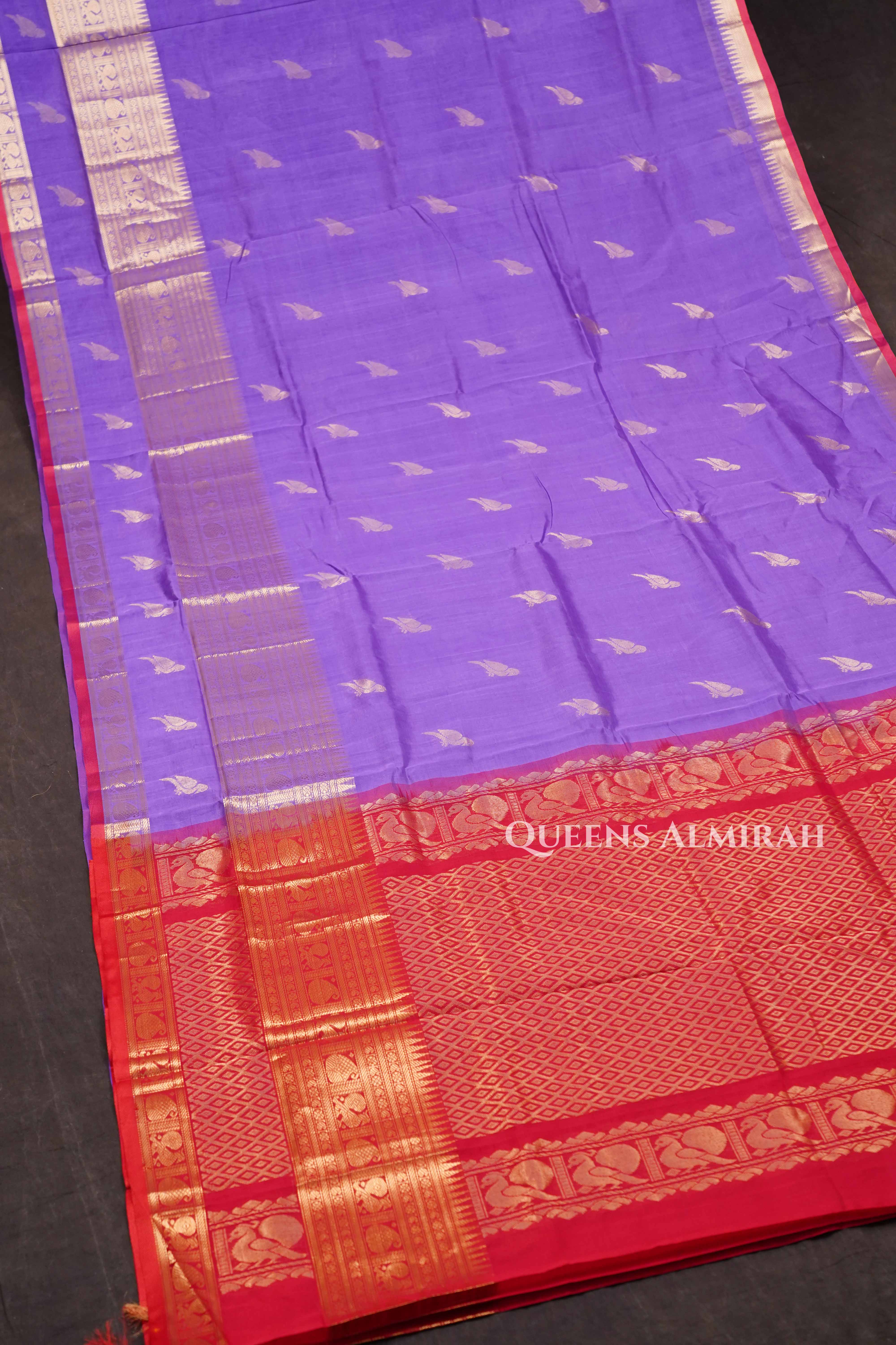 Lilac Purple With Red Pure Kanchi Silk Cotton Saree