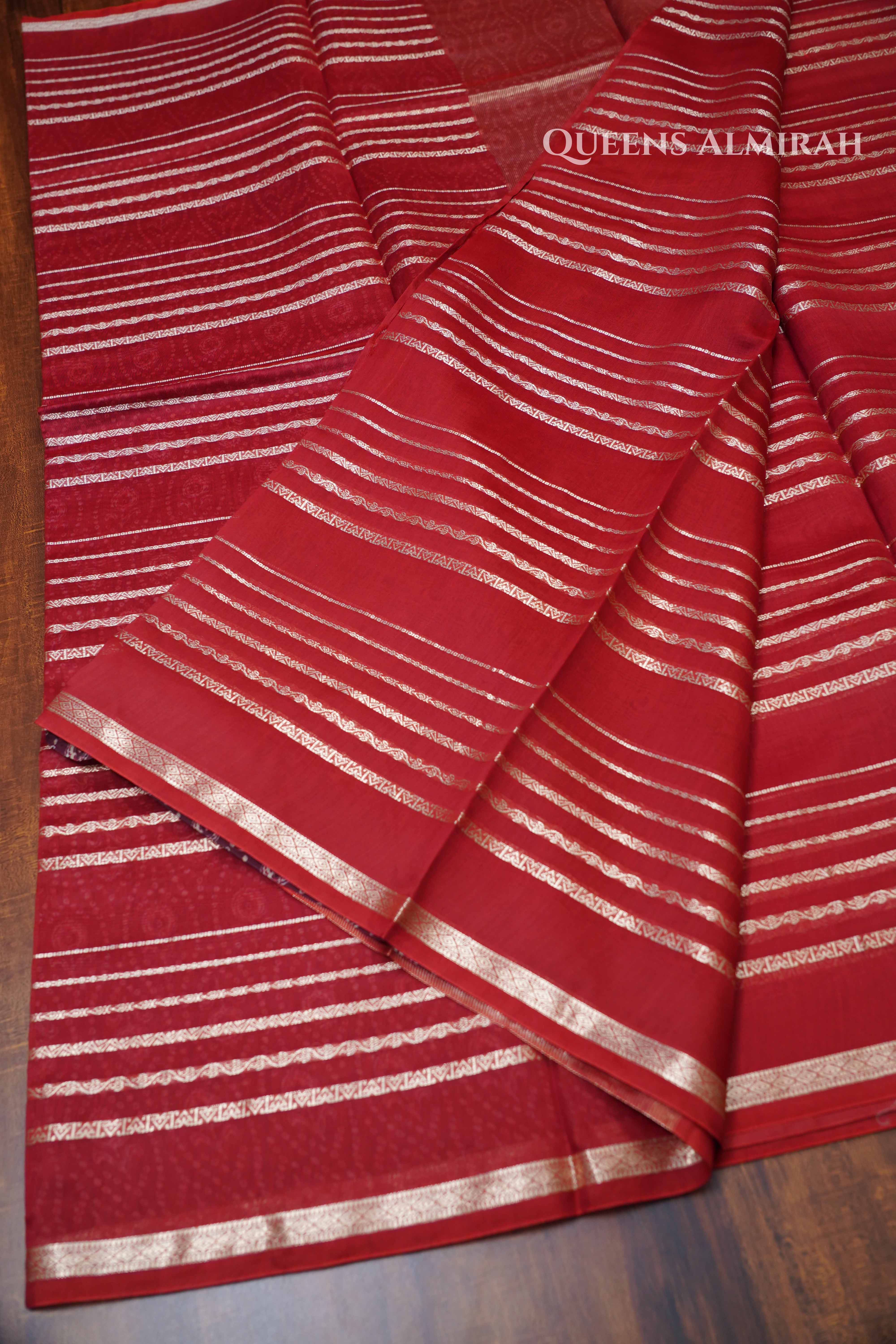 Red Brown Chanderi Silk Cotton Saree