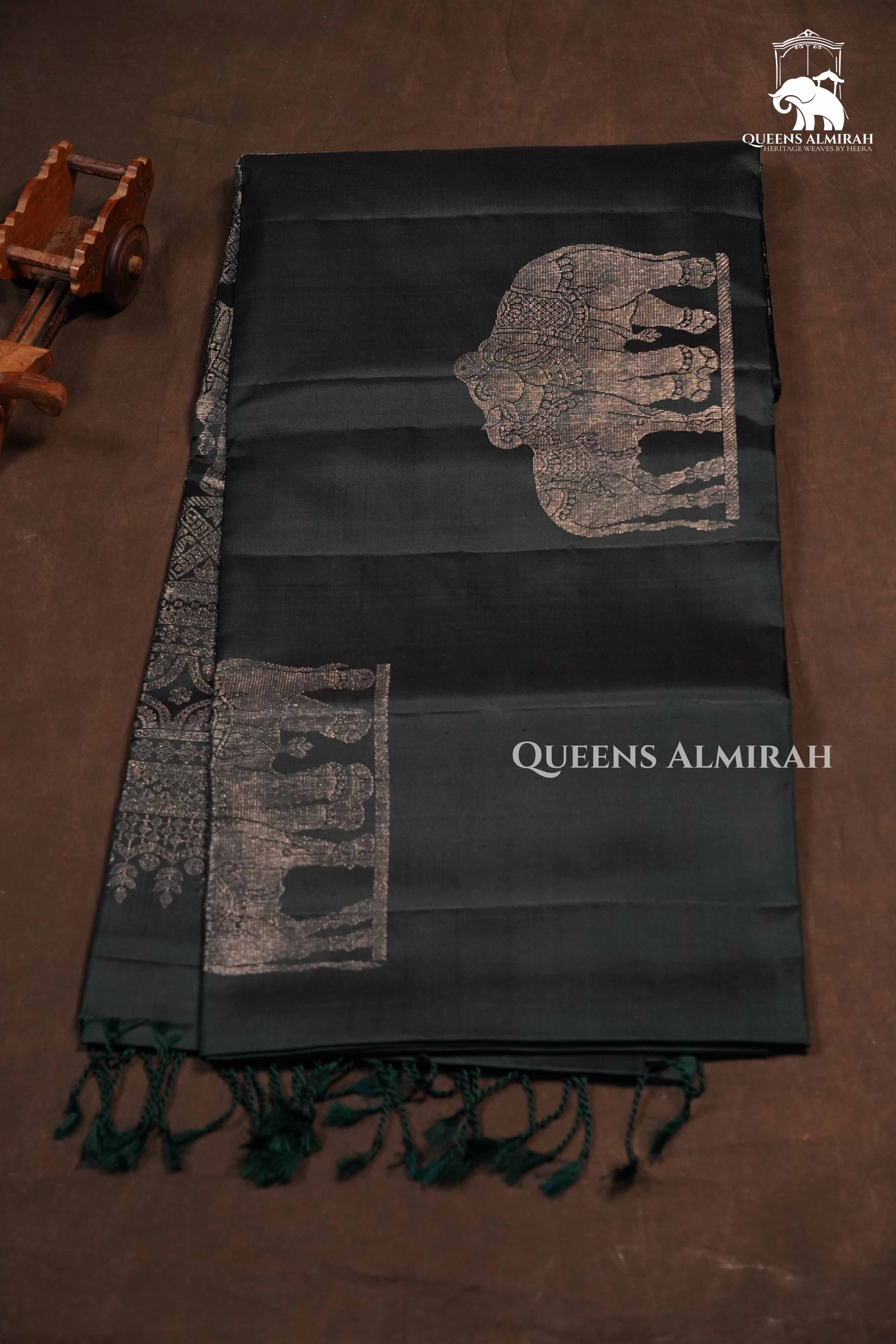 Dark Green Pure Soft Silk Saree