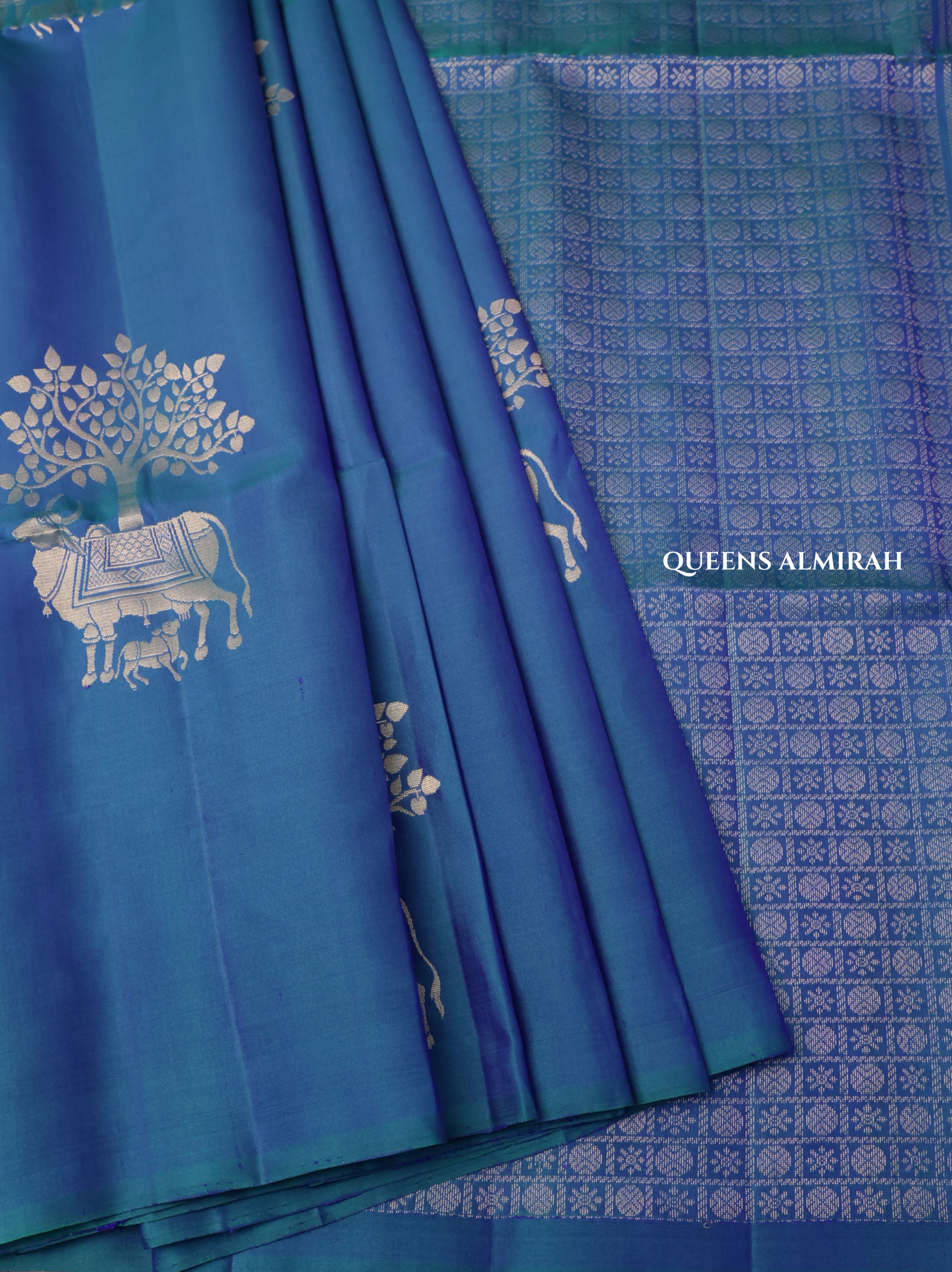 Peacock Blue Pure Soft Silk Saree