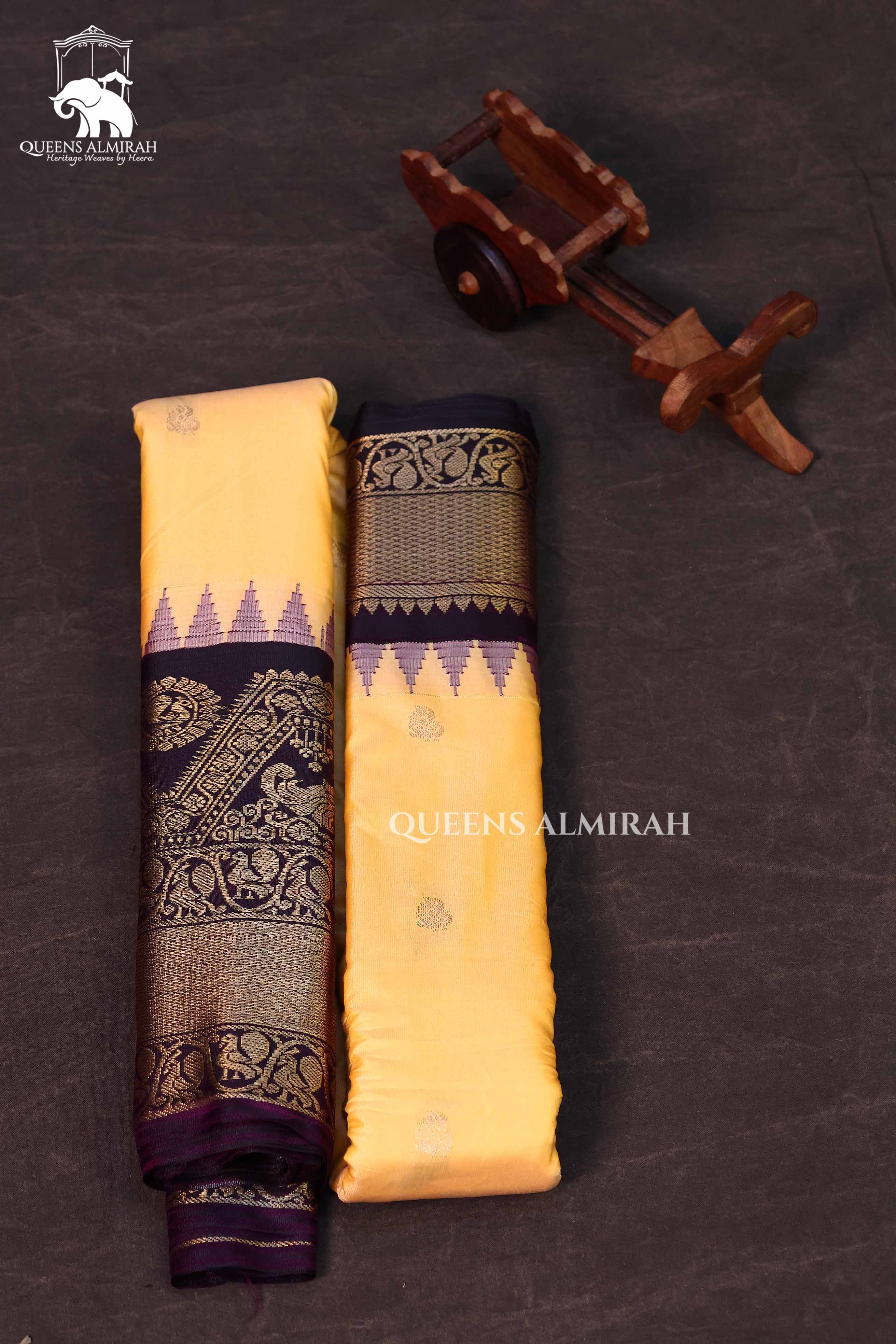 Pastel Yellow With Brown Semi Gadwal Silk Saree