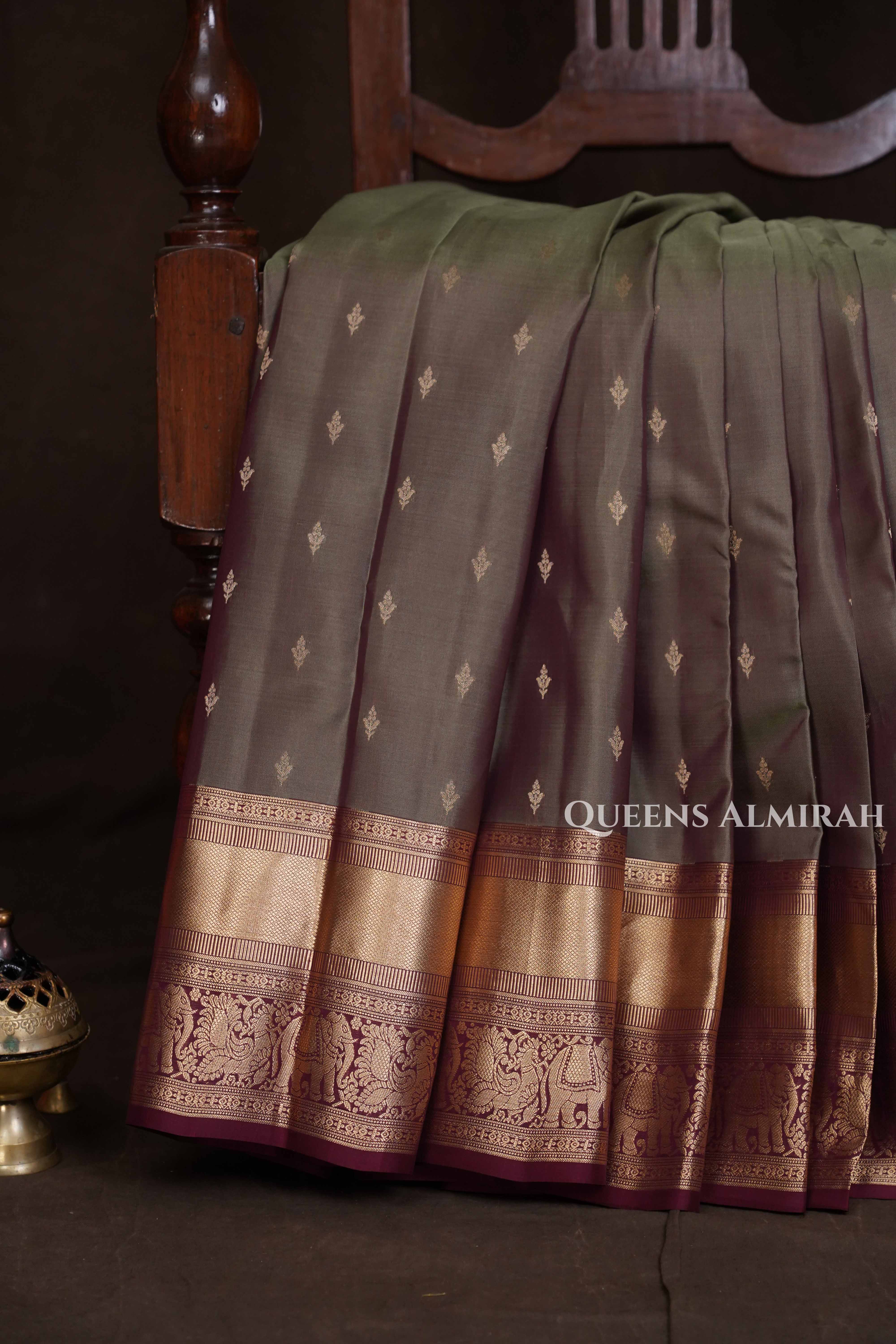 Olive Grey Pure Kanchivaram Silk Saree