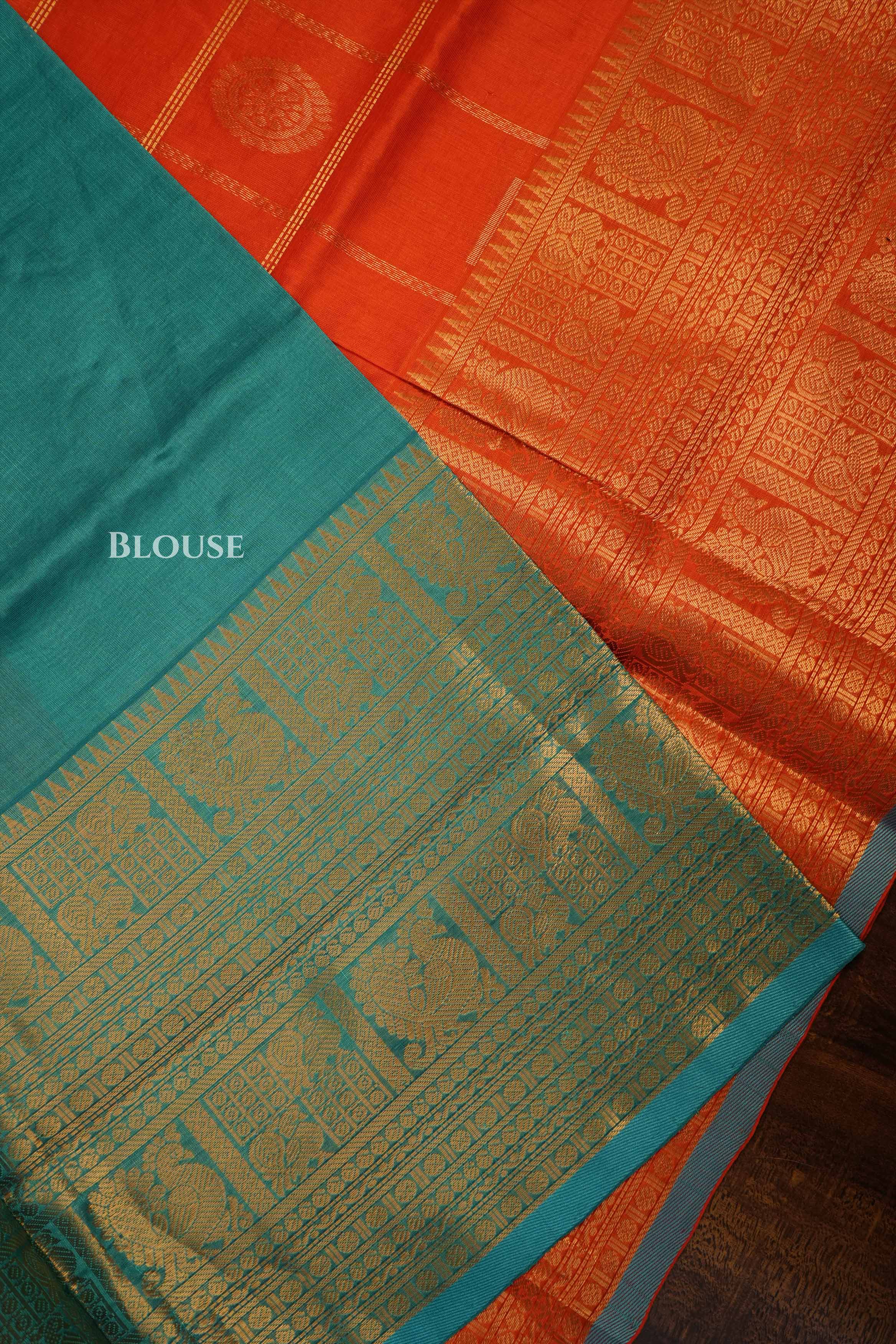 Fanta Orange With Blue Pure Silk Cotton Saree