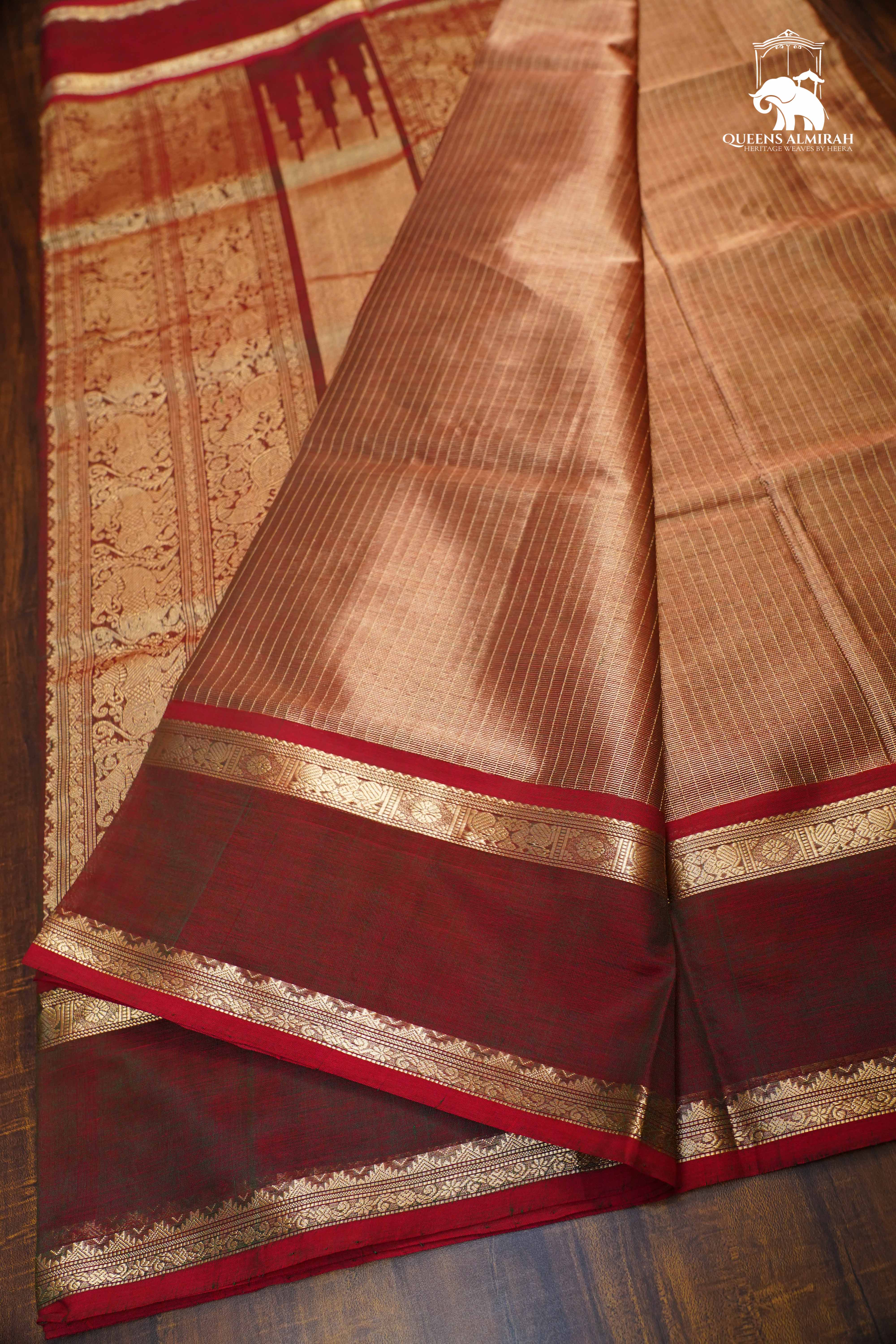 Dual Shade Of Brown-Classic Karaikudi Chettinad Tissue Silk Cotton Saree