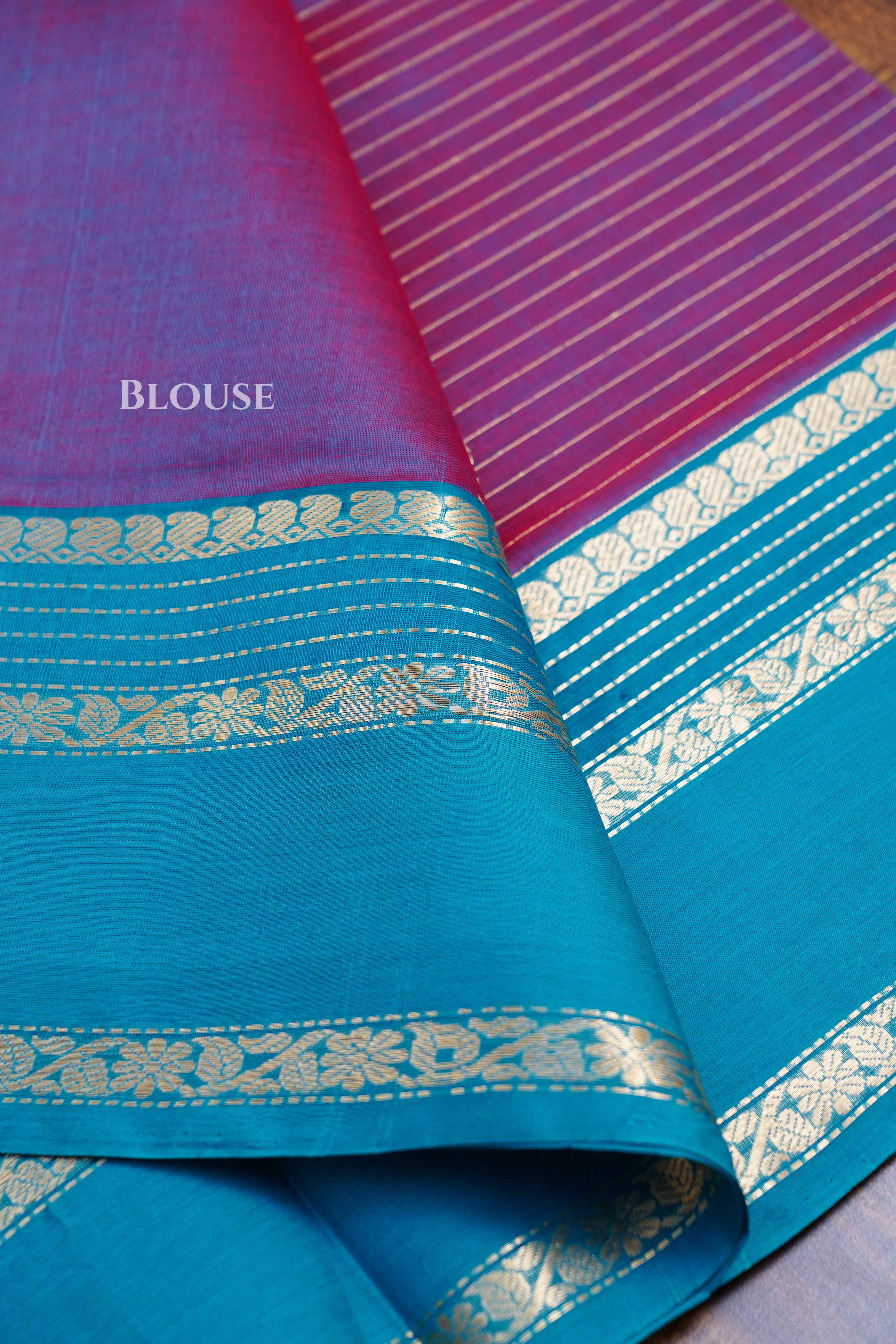 Pastel Purple With Sea Blue -Karaikudi Chettinad Silk Cotton Saree