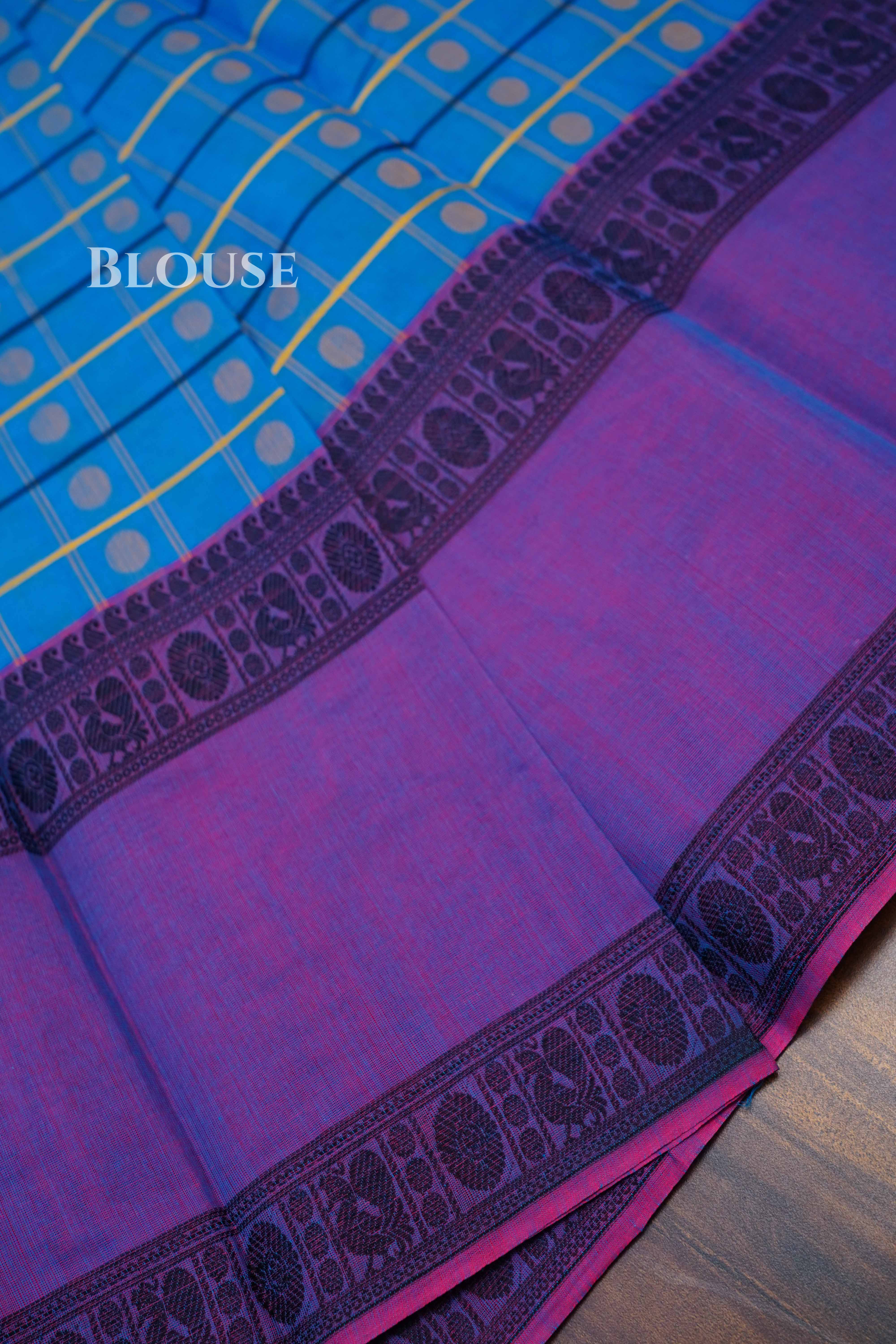 Blue With Purple Chettinad Cotton Saree