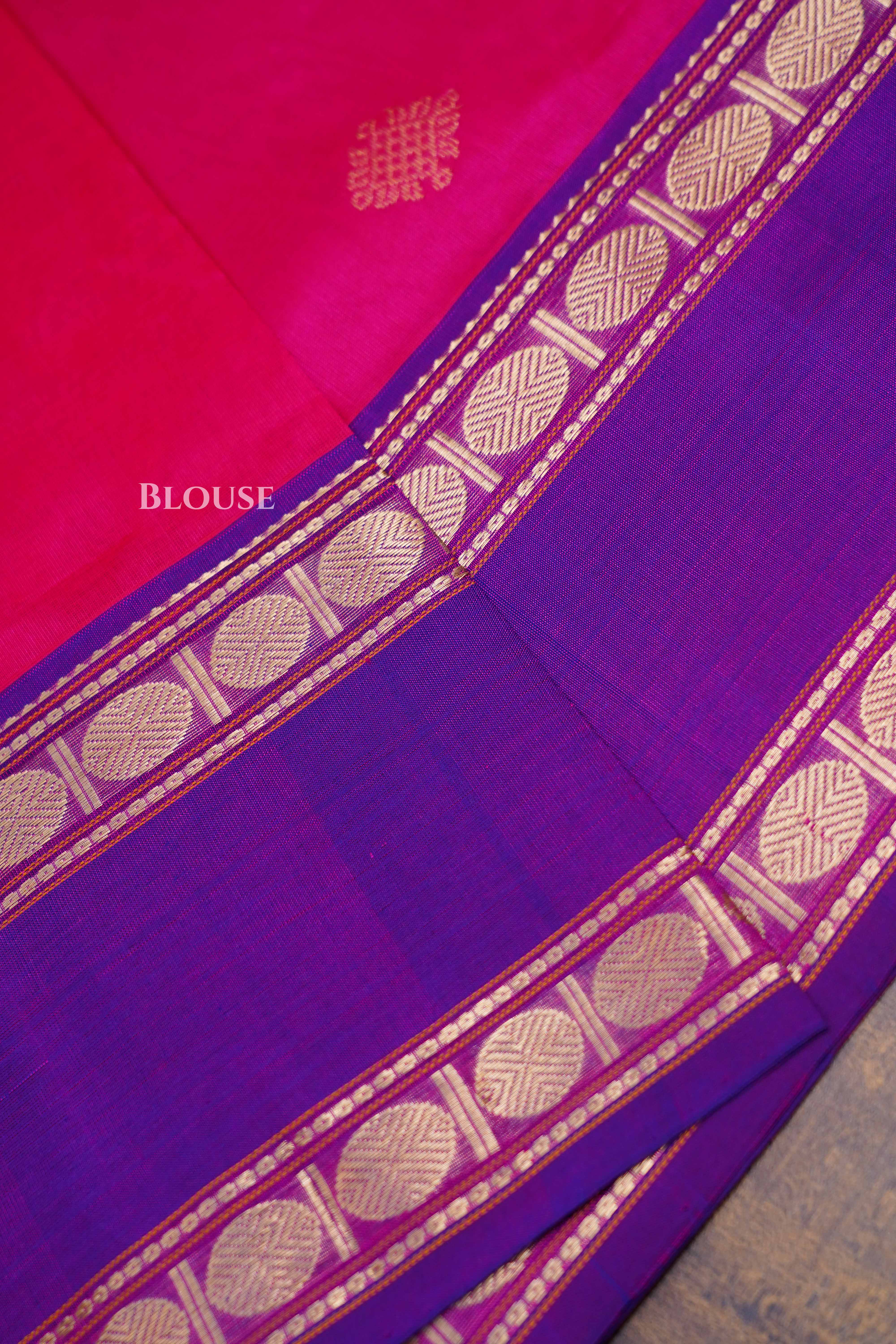 Dark Magenta With Purple Karaikudi Chettinad Silk Cotton Saree