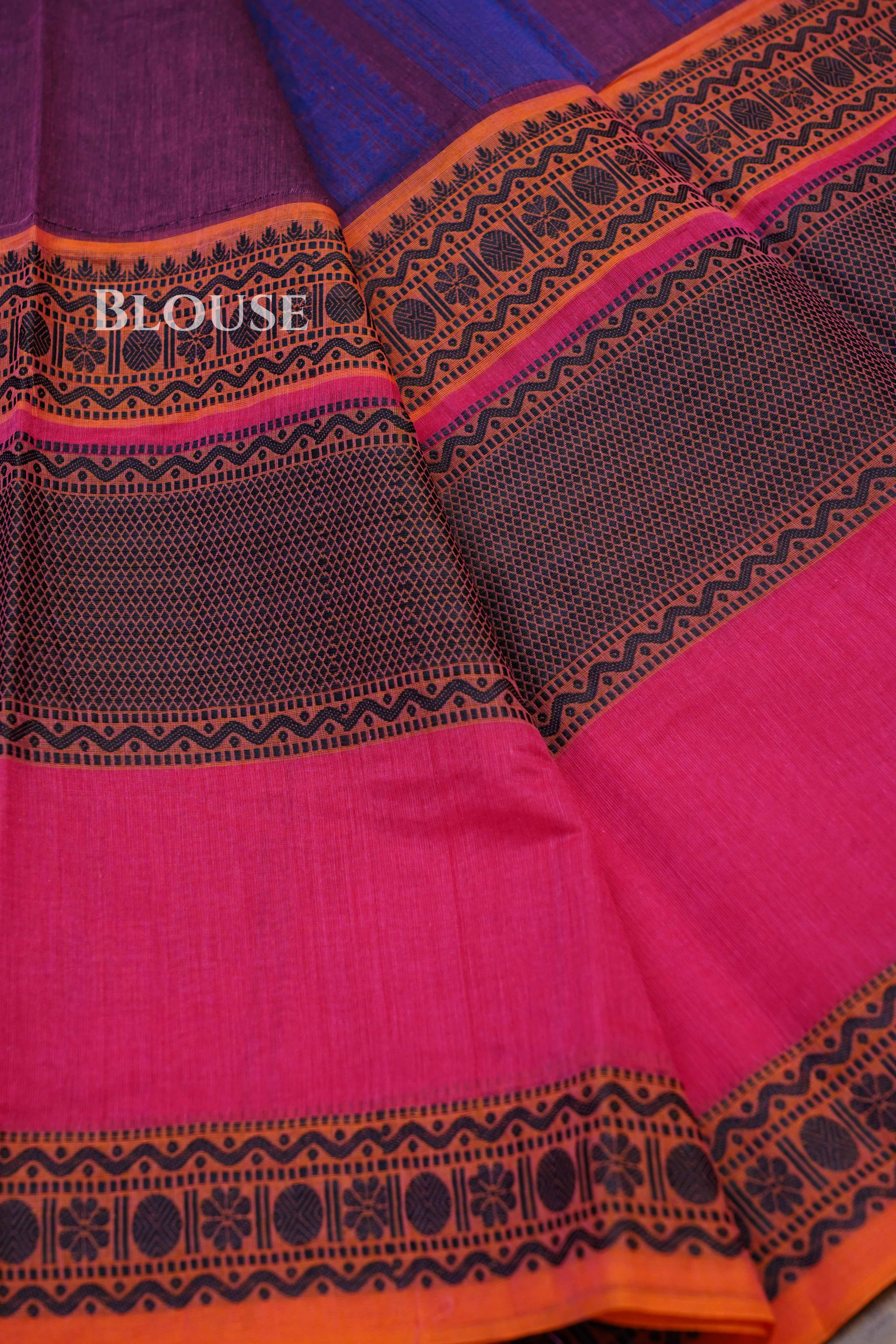 Rani Pink With Orange Chettinad Cotton Saree