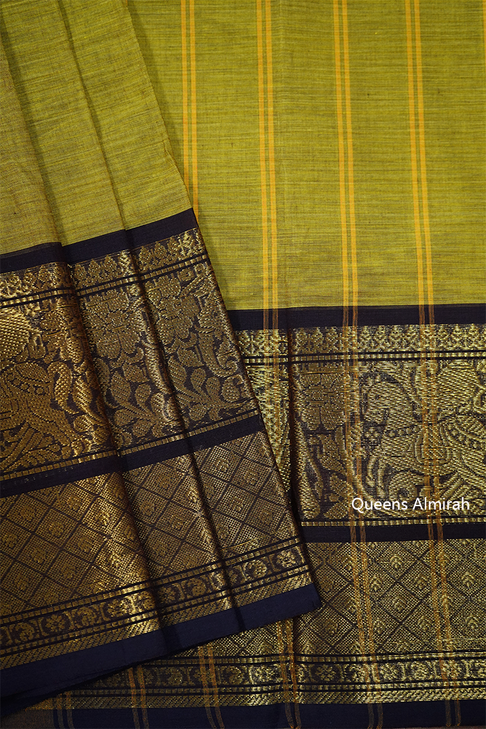 HAZEL WITH JAGUAR KANCHI COTTON SAREE - Queens Jewel Emporium