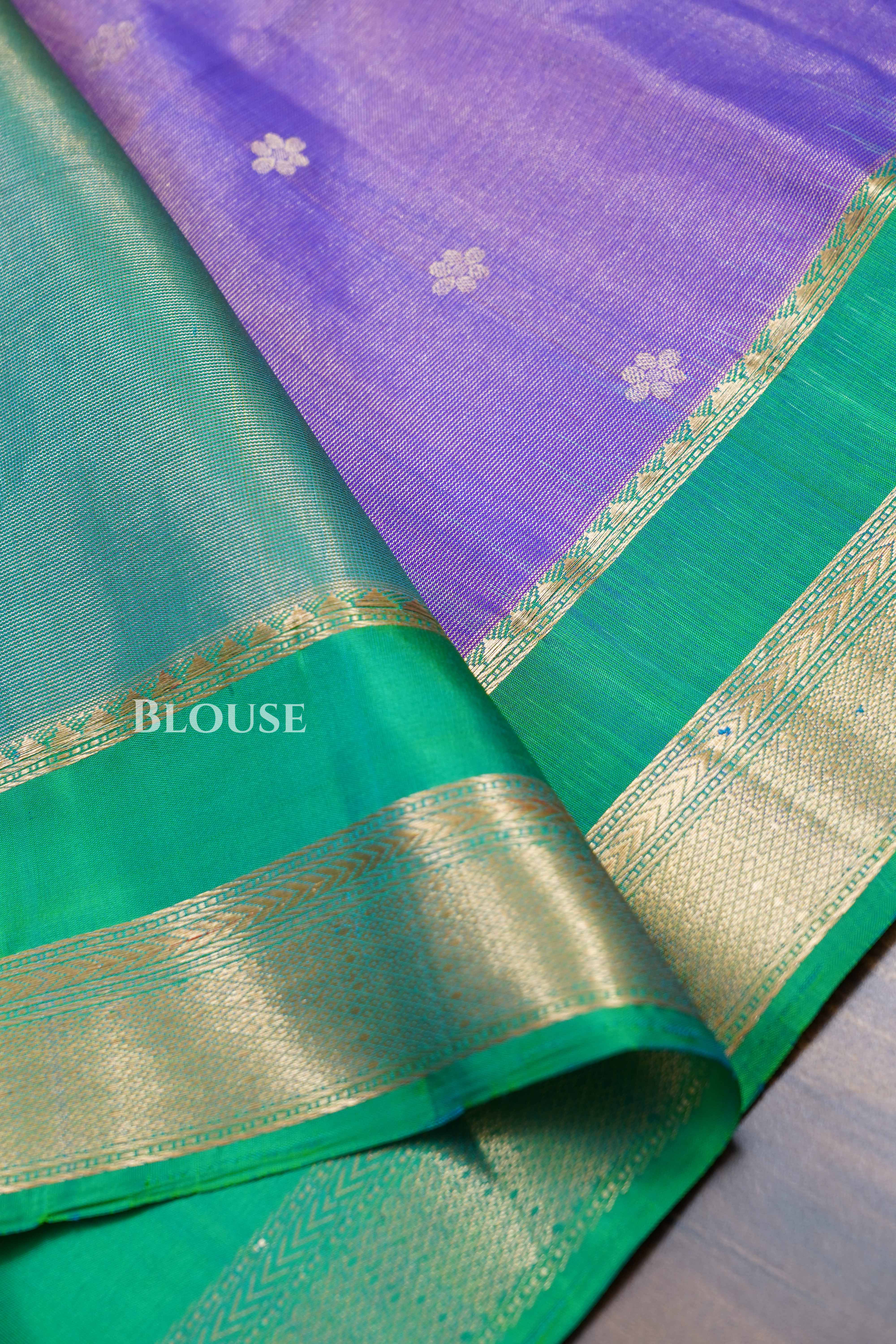 Lavender With Green Tissue Soft Silk Saree