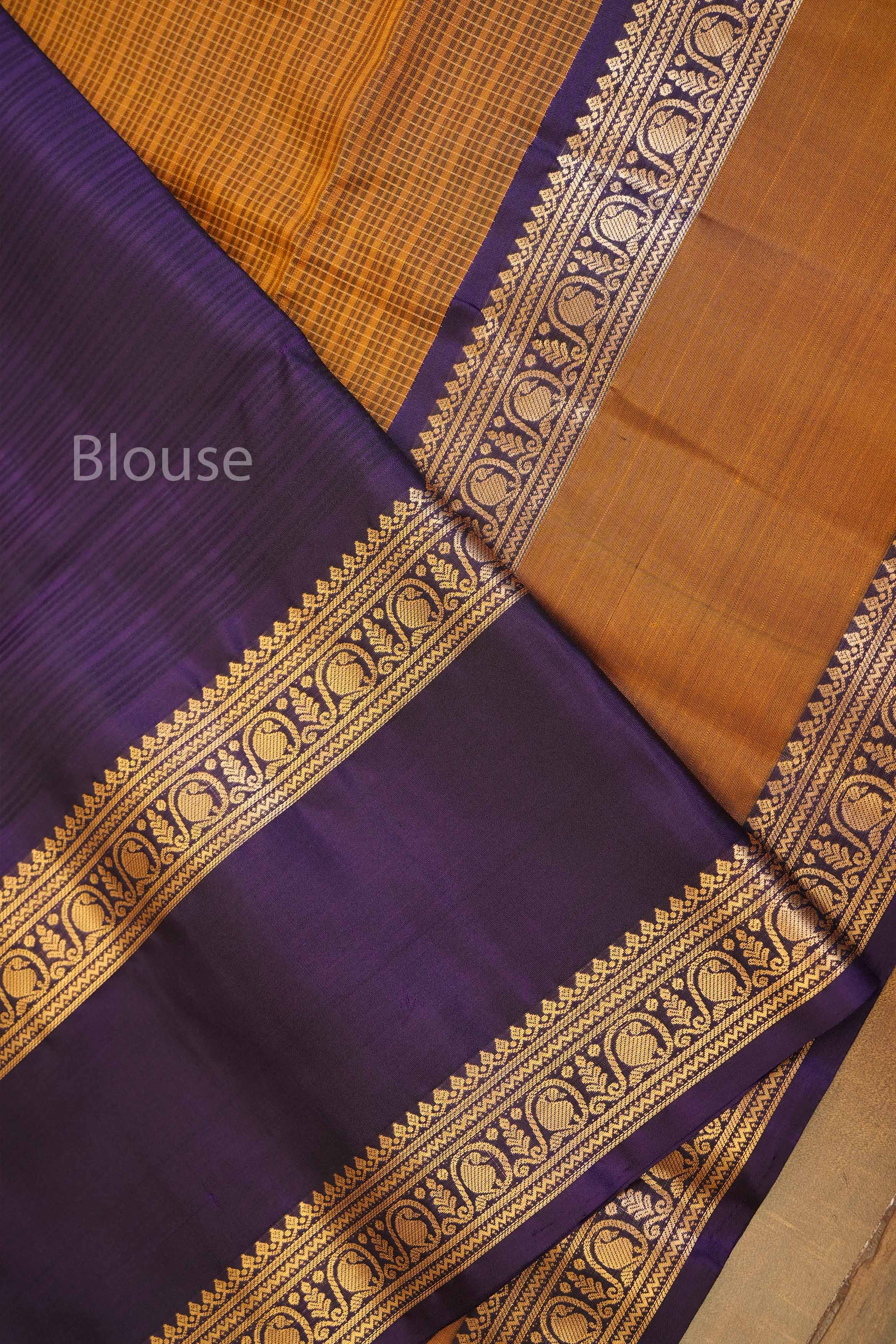 Mustard Yellow Payadi With Dark Volet Pure Soft Silk Saree