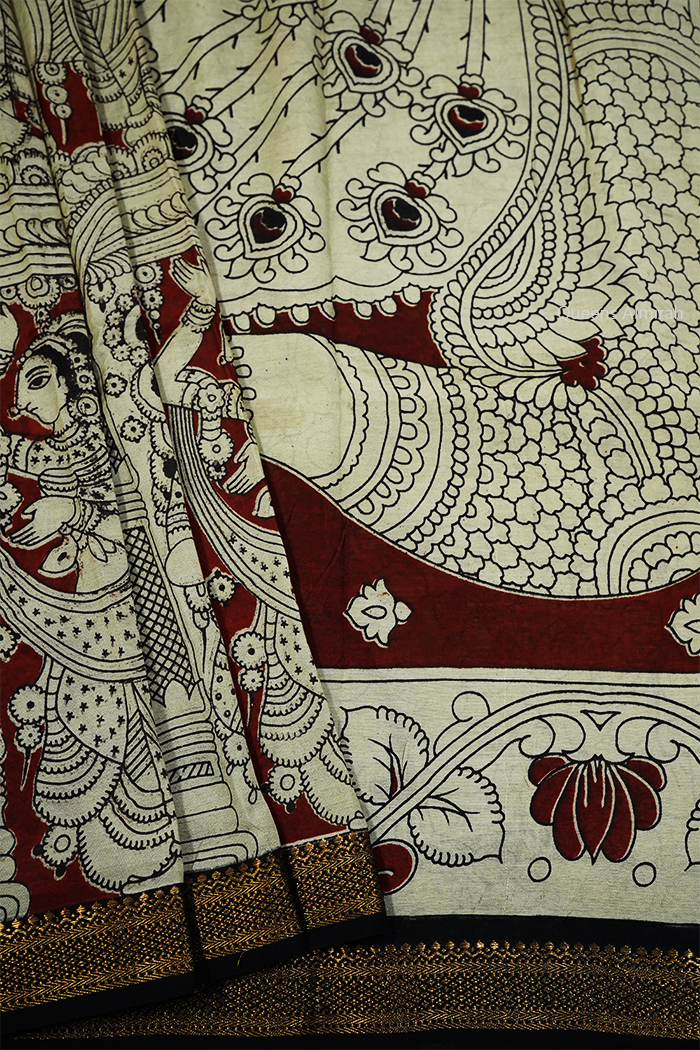 CHERRY RED WITH GOLDEN BORDER  MANGALGIRI SAREE - Queens Jewel Emporium