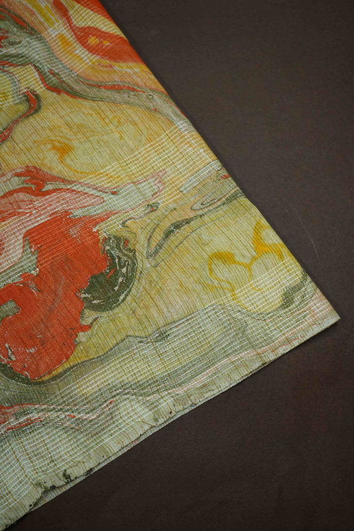 RADDISH ORANGE MARBLE PRINT  GHICHA ORAGANZA SAREE - Queens Jewel Emporium