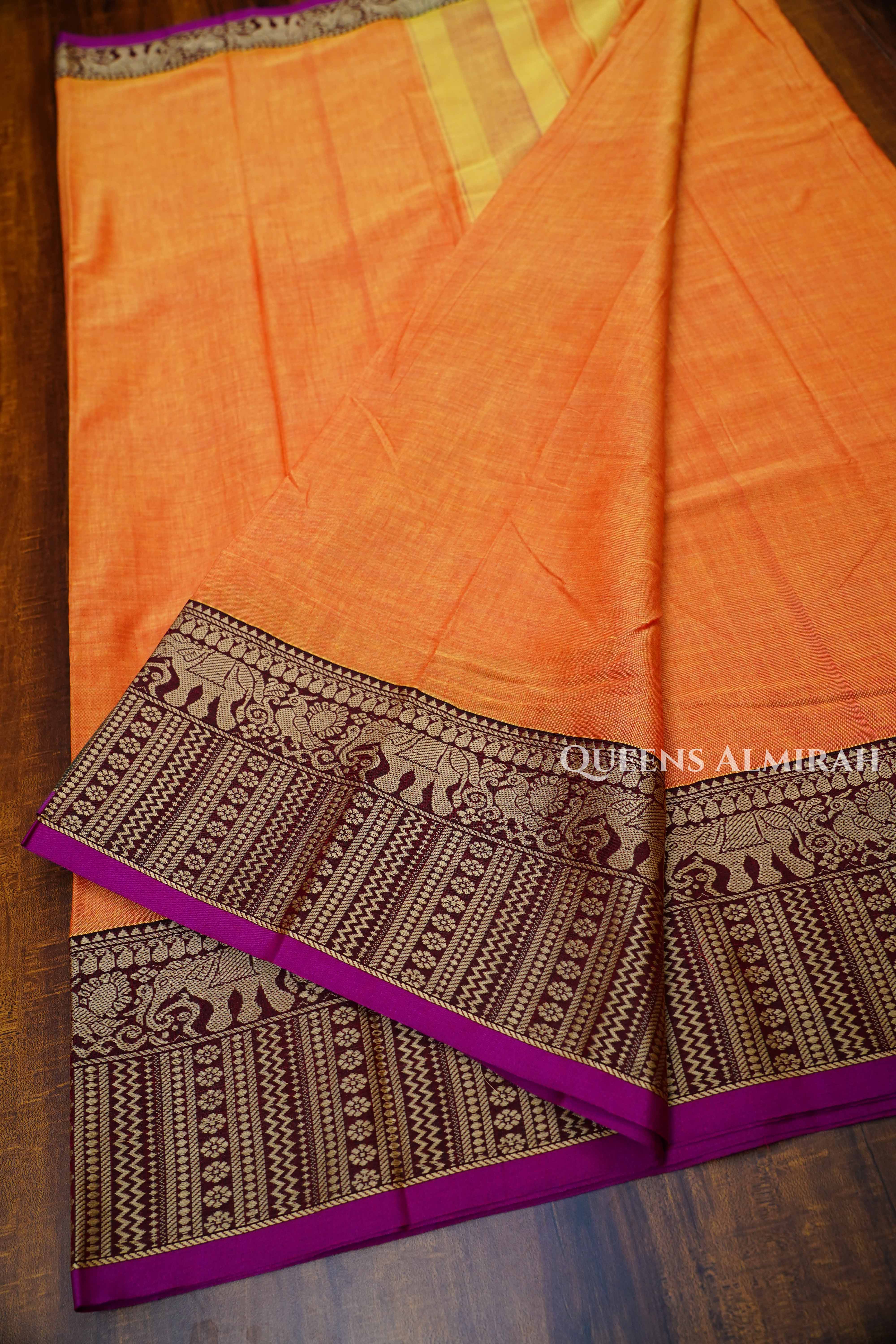 Papaya Orange Narayanpet Cotton Saree