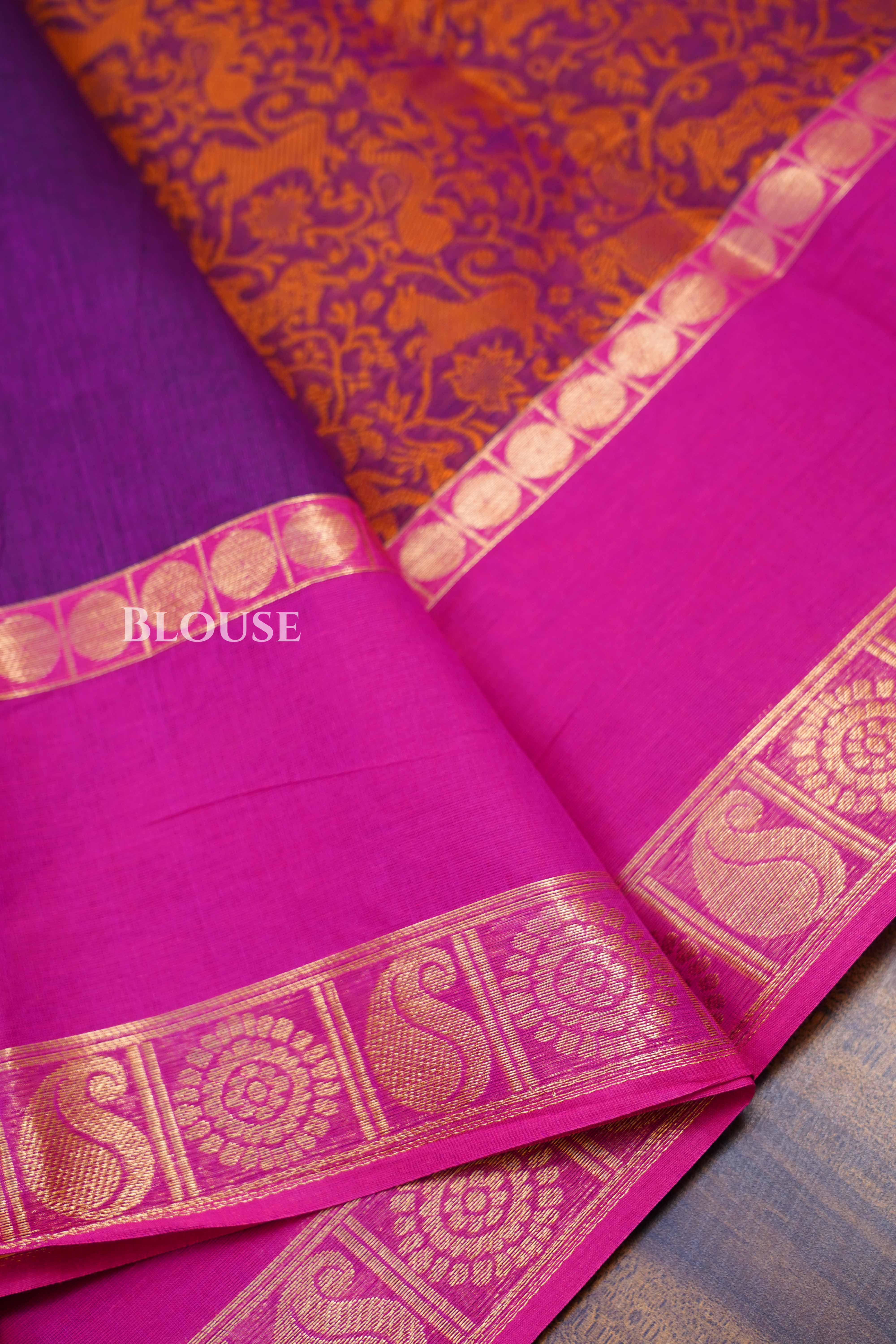 Dusky Orange With Pink Kanchi Cotton Saree