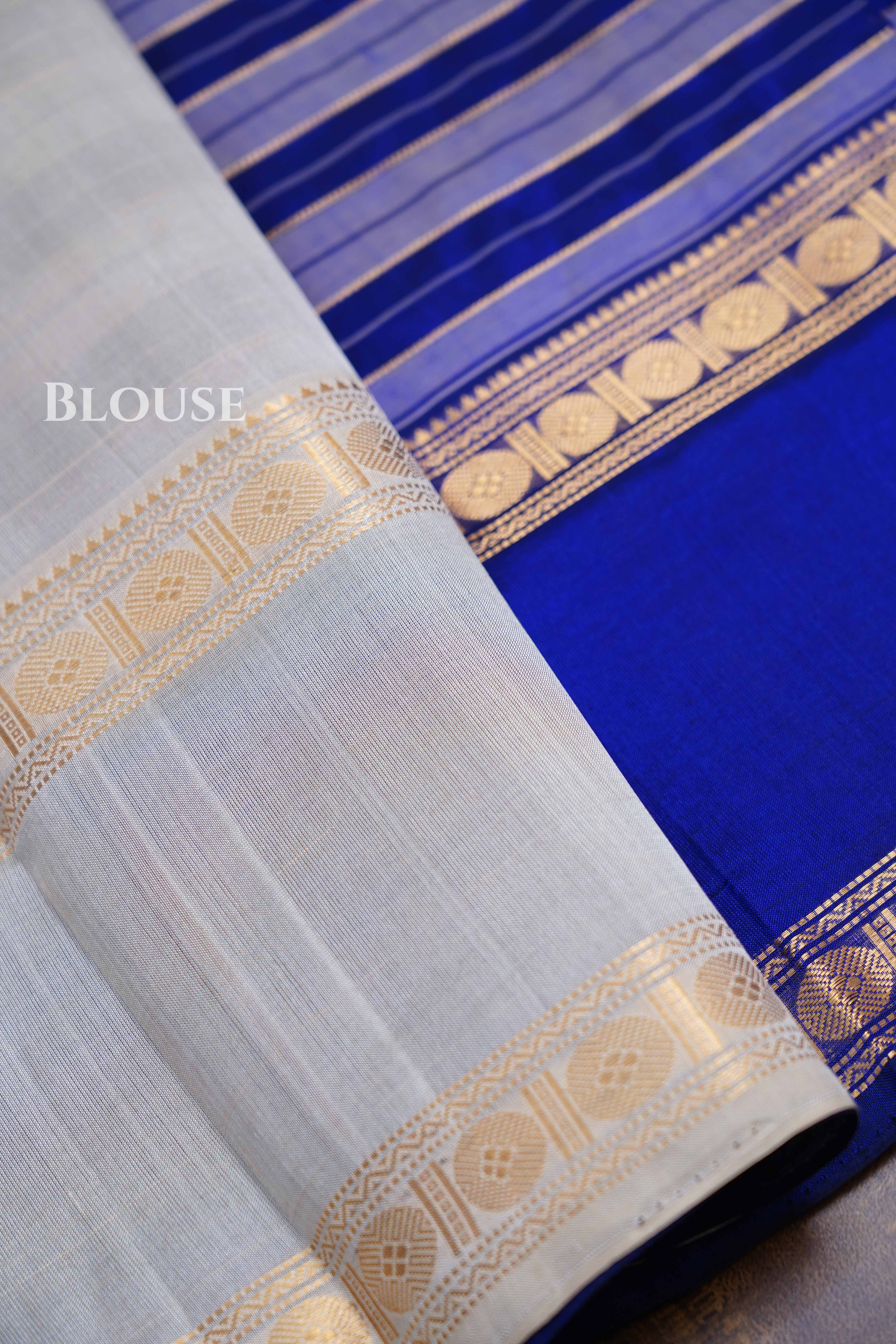 Royal Blue With Lavender Pure Kanchi Silk Cotton Saree