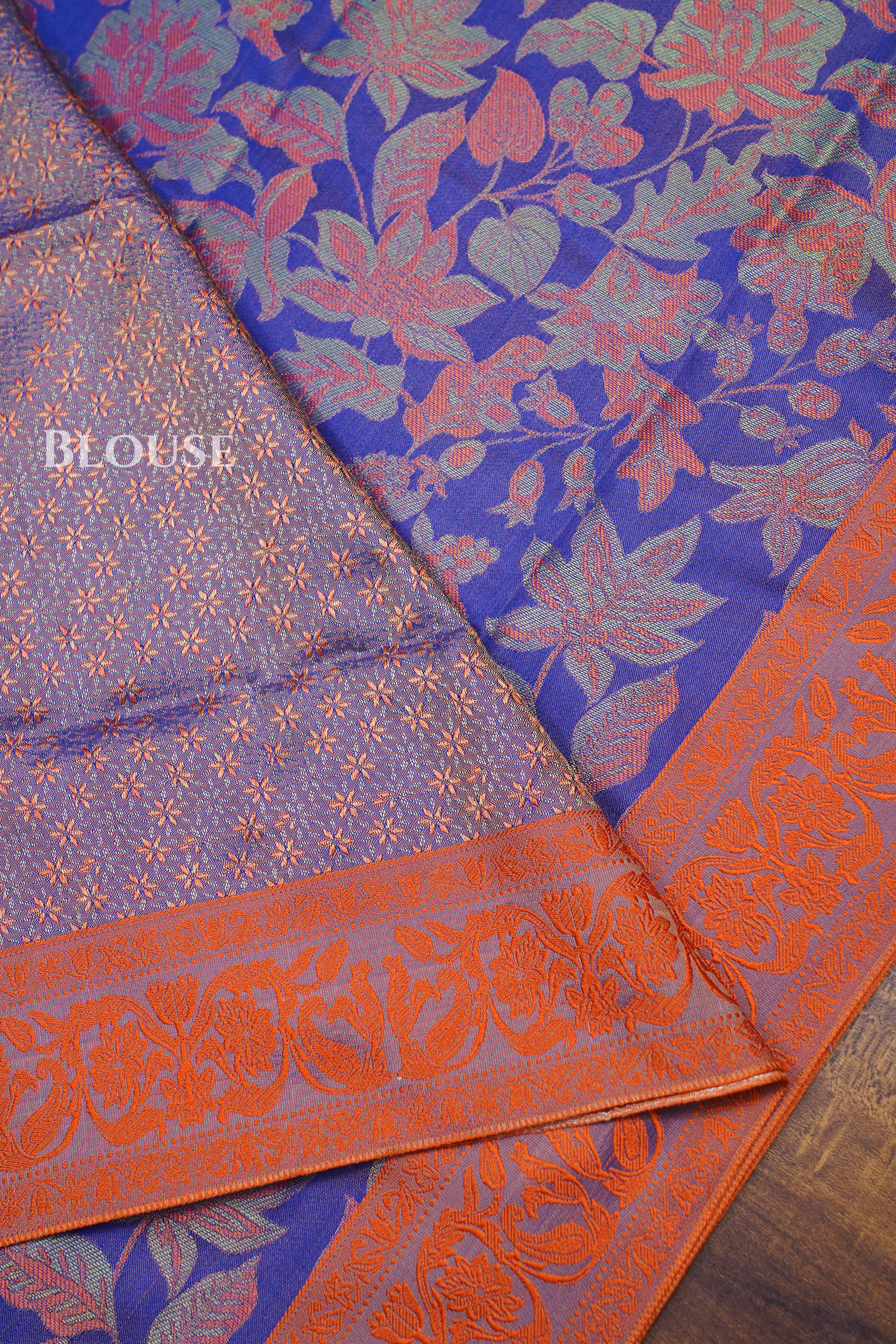 Royal Blue With Orange Pashmina Silk Saree