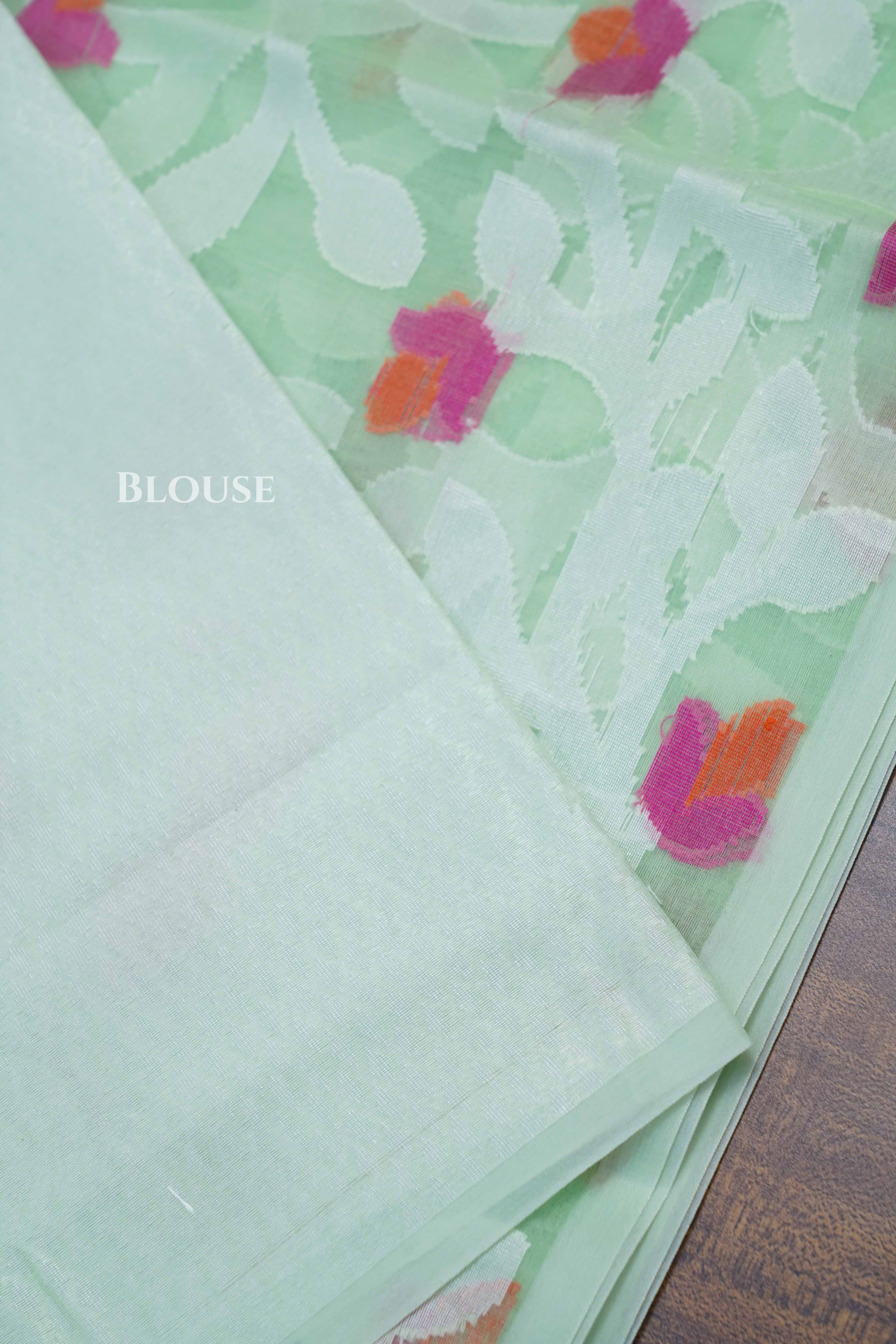 Pista Green Muslin Jamdani Saree