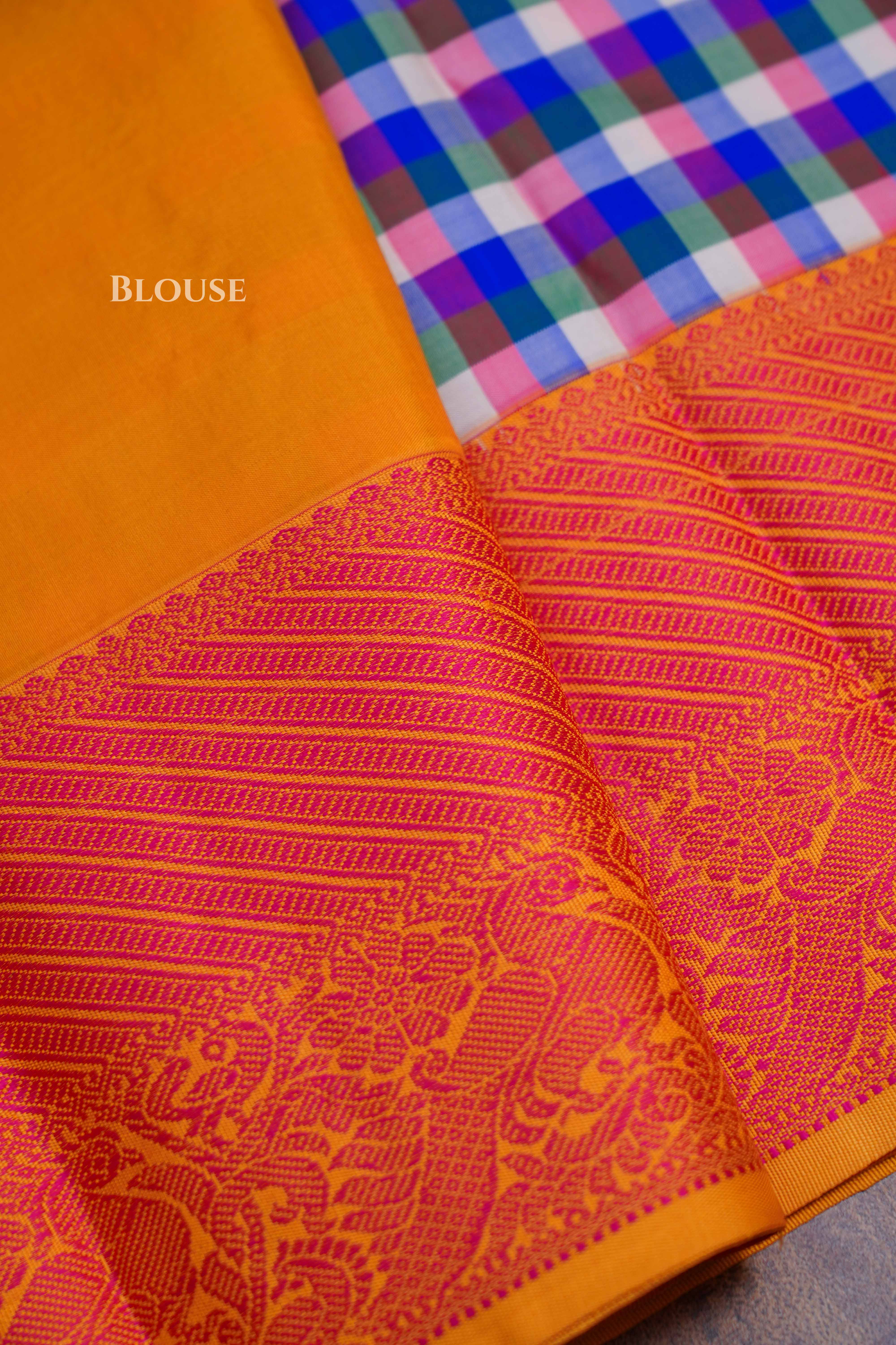 White With Blue Checks Kuravanji Silk Saree