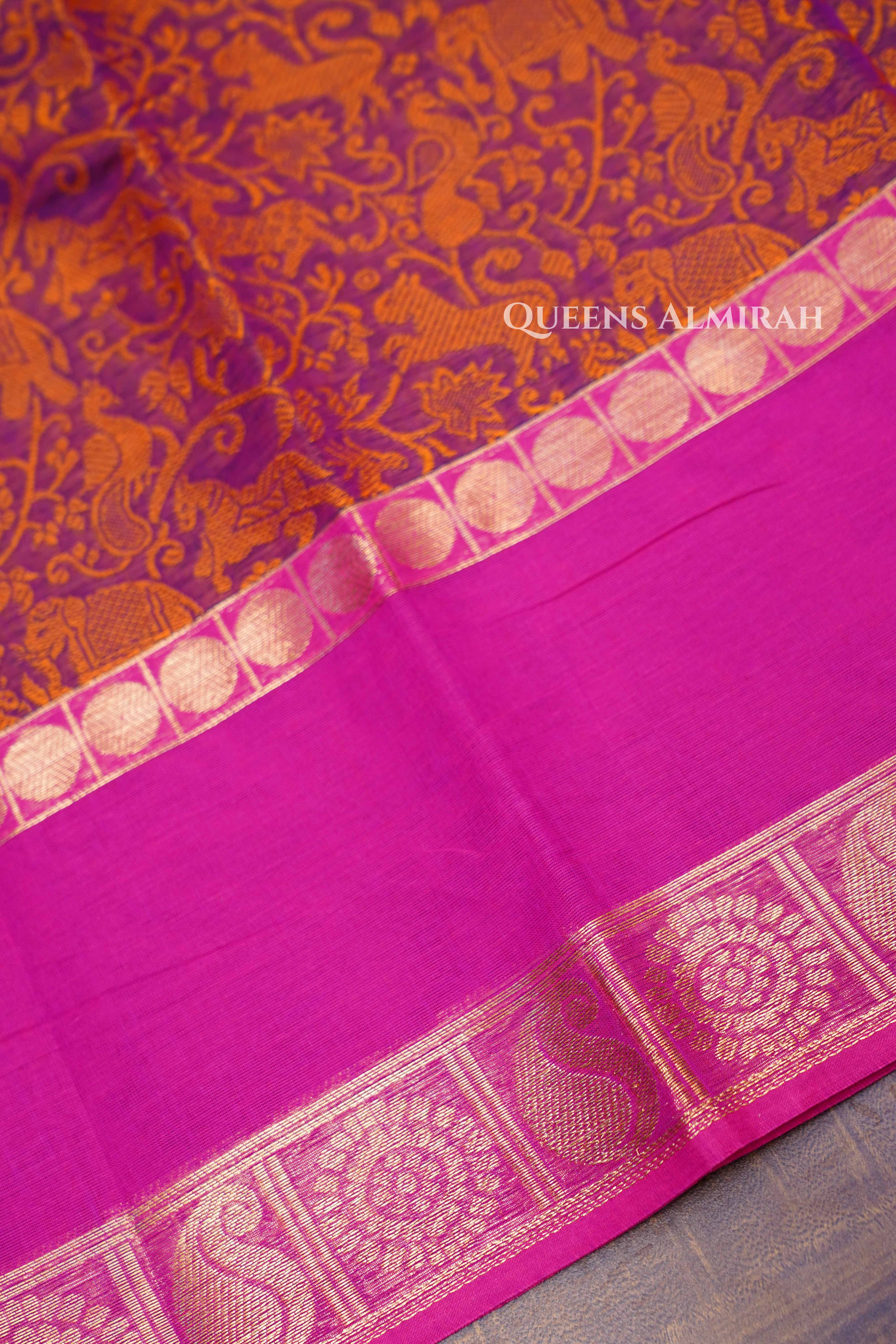 Dusky Orange With Pink Kanchi Cotton Saree