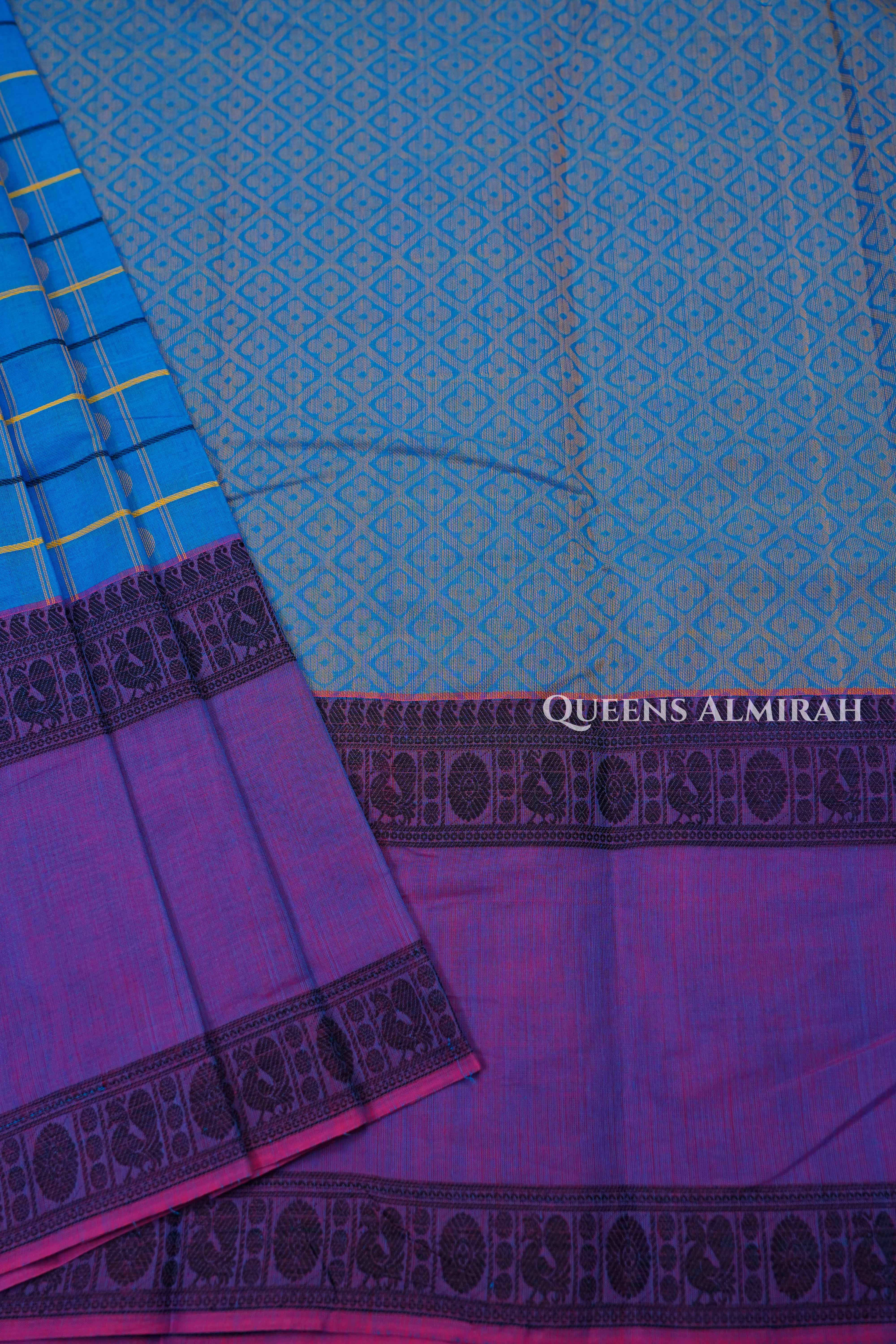 Blue With Purple Chettinad Cotton Saree