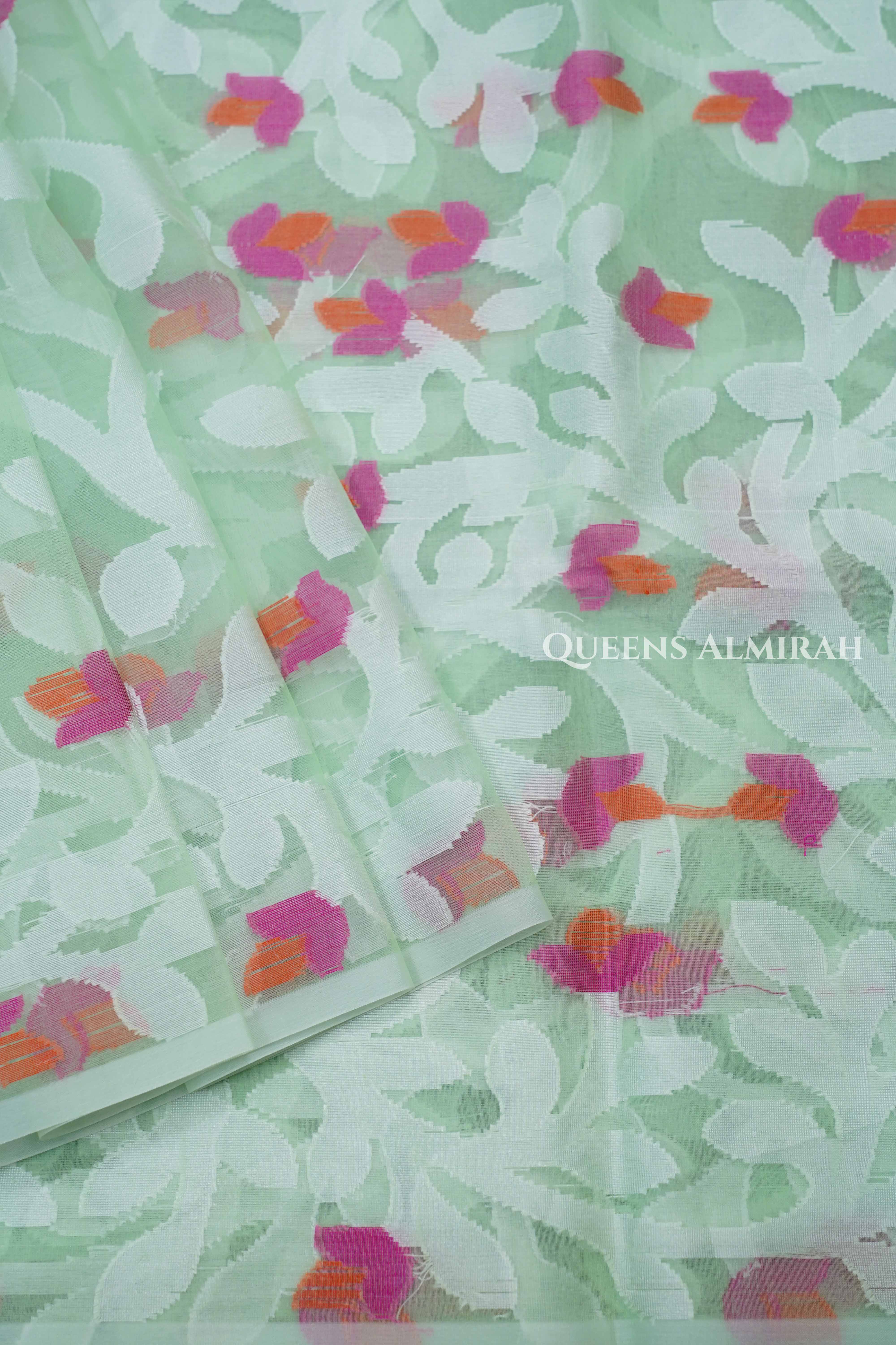 Pista Green Muslin Jamdani Saree