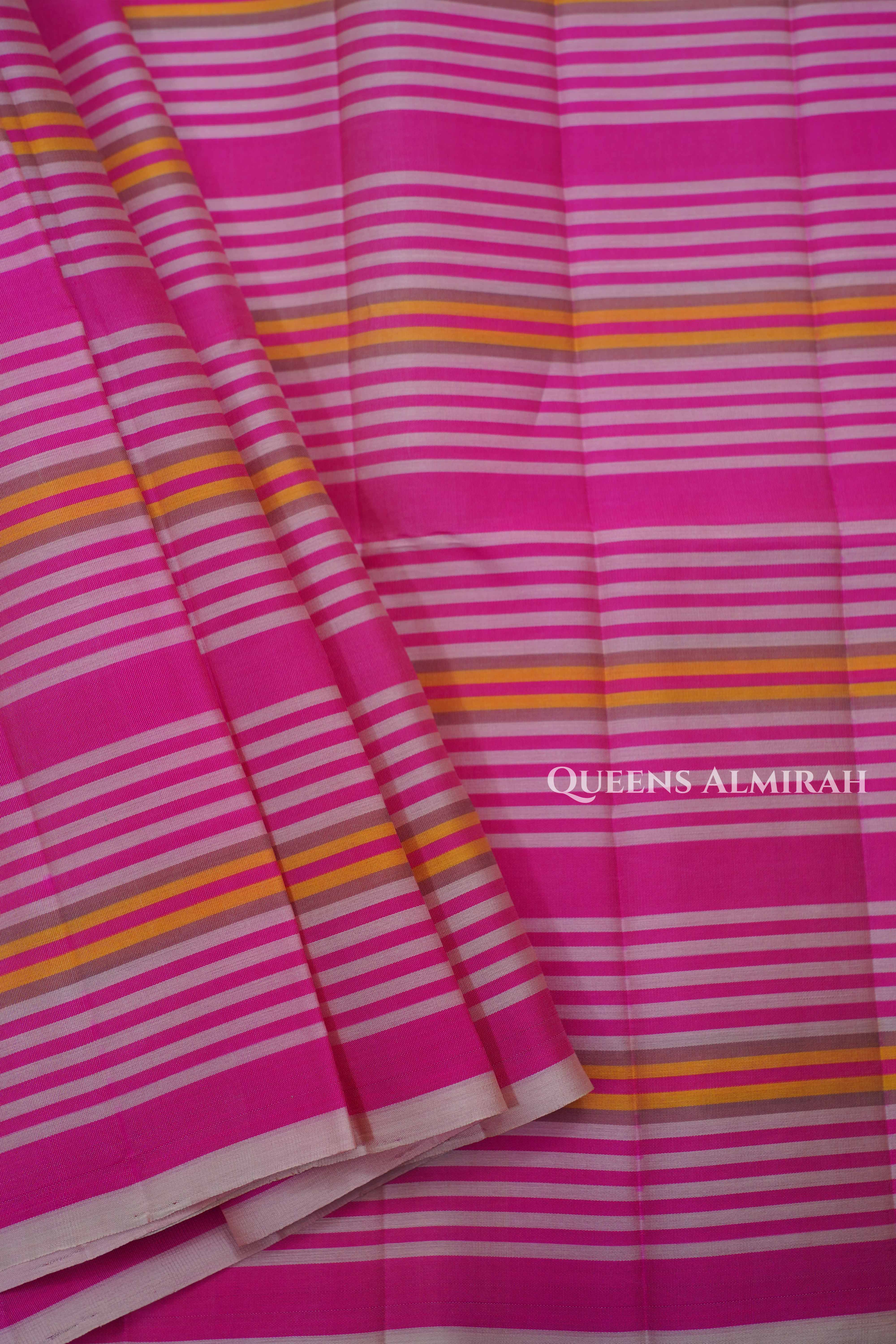 Pinkish Grey With Stripes Pure Soft Silk Saree