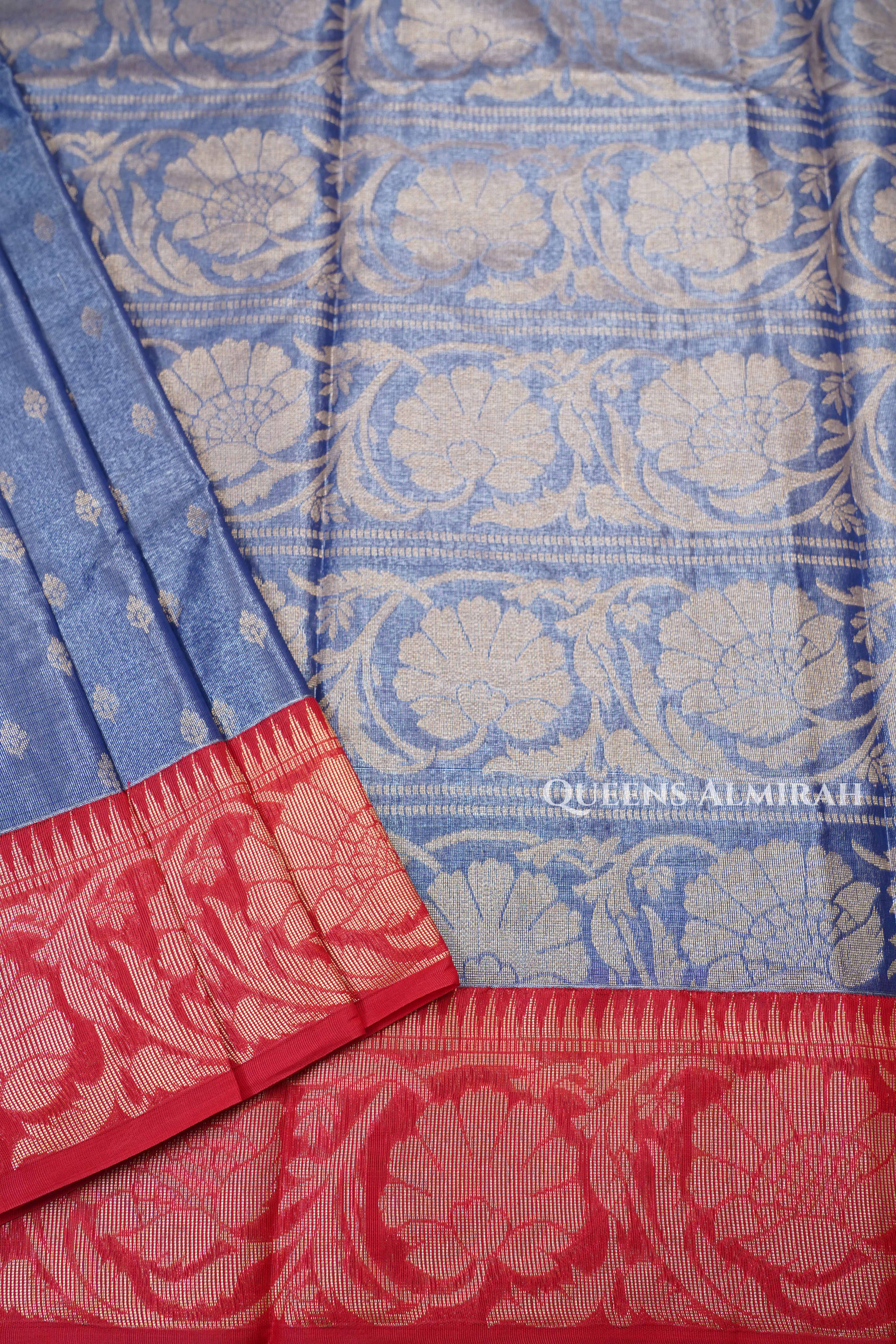 Lavender With Red Tissue Silk Cotton Saree
