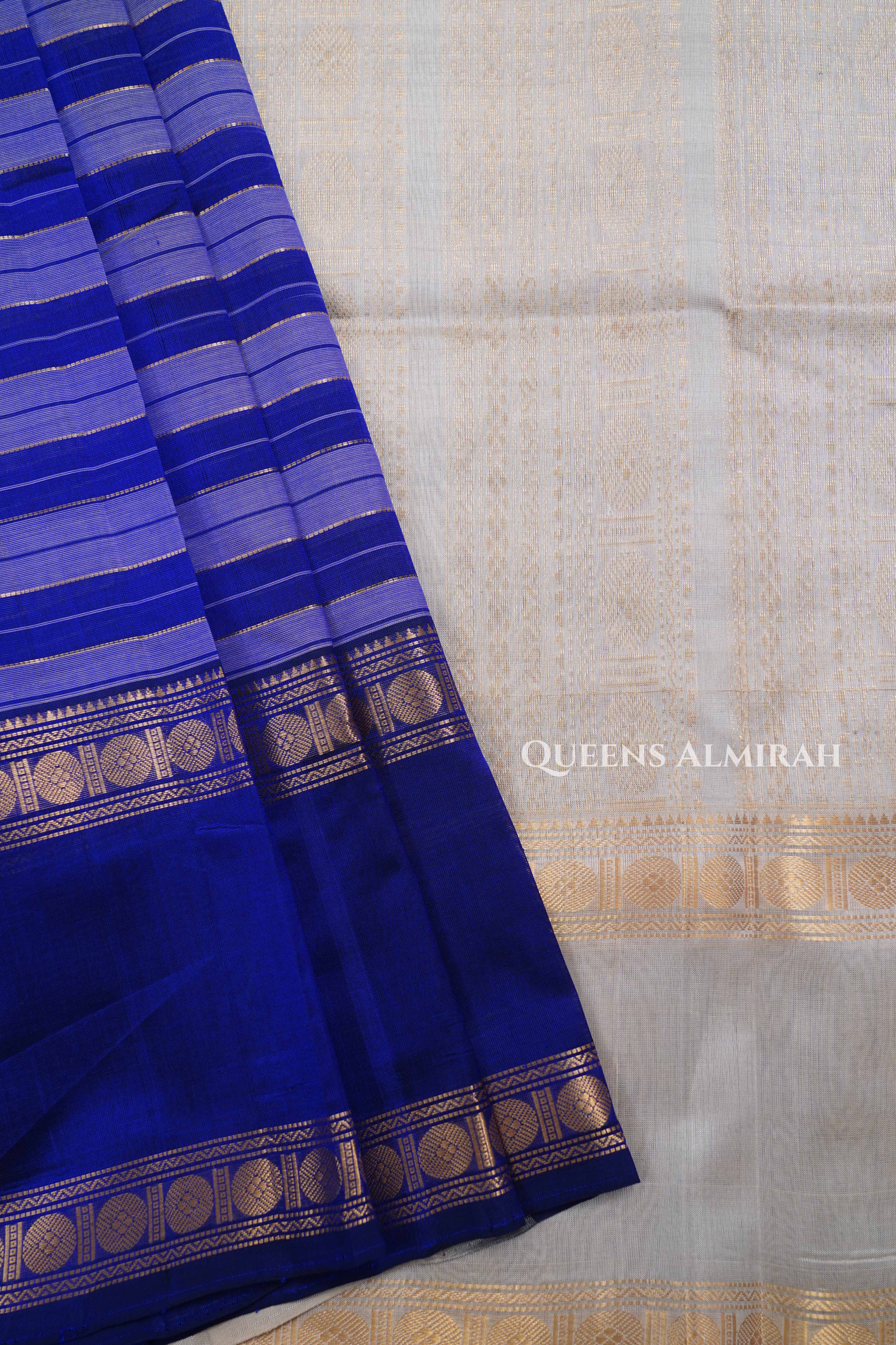 Royal Blue With Lavender Pure Kanchi Silk Cotton Saree