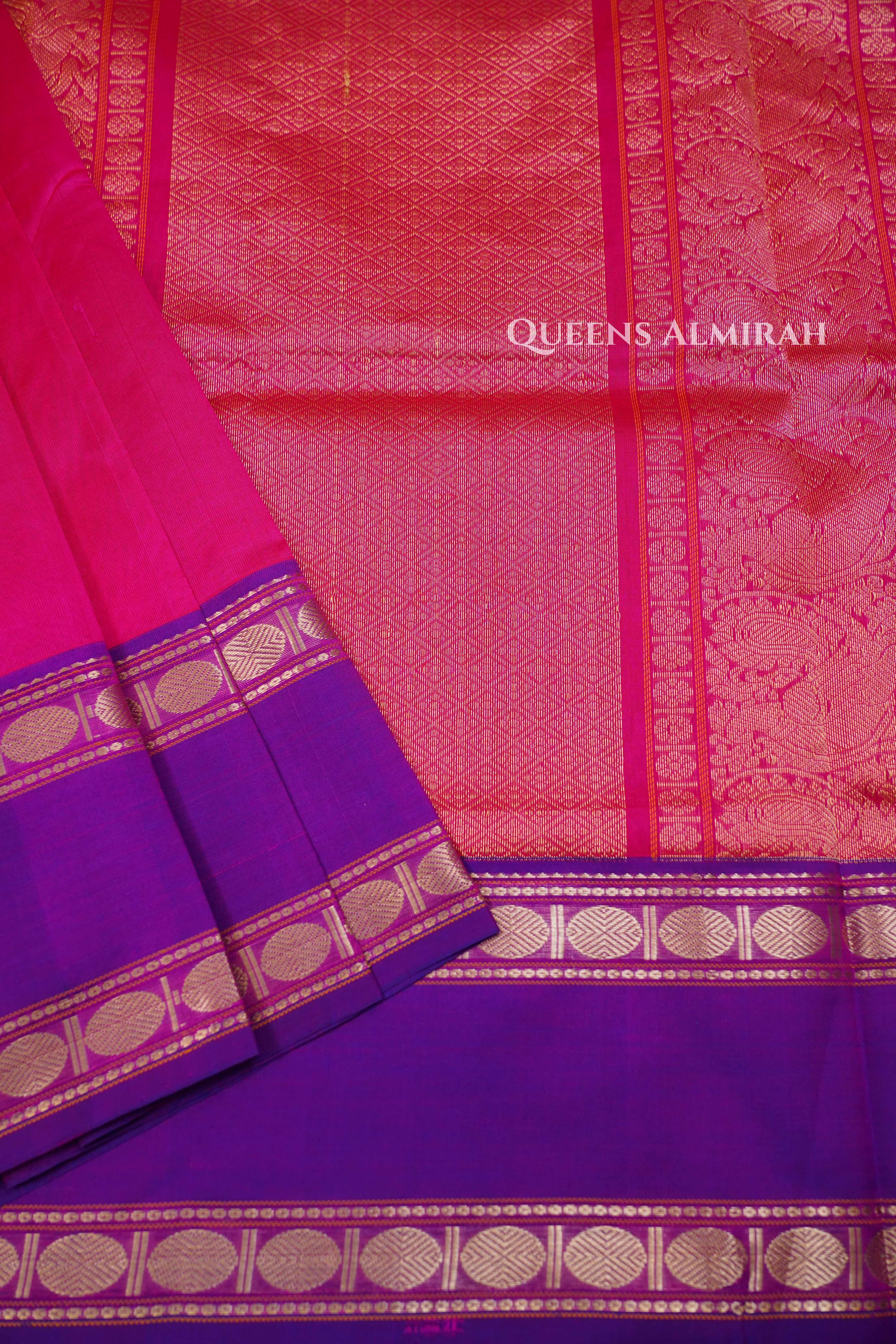 Dark Magenta With Purple Karaikudi Chettinad Silk Cotton Saree