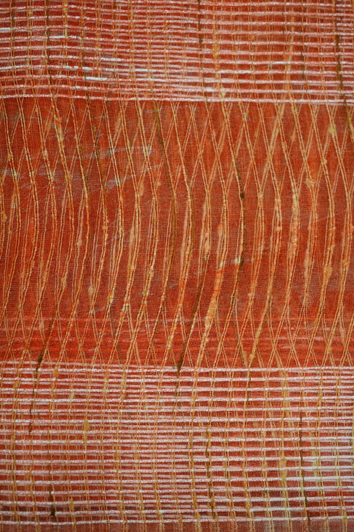 RADDISH ORANGE MARBLE PRINT  GHICHA ORAGANZA SAREE - Queens Jewel Emporium