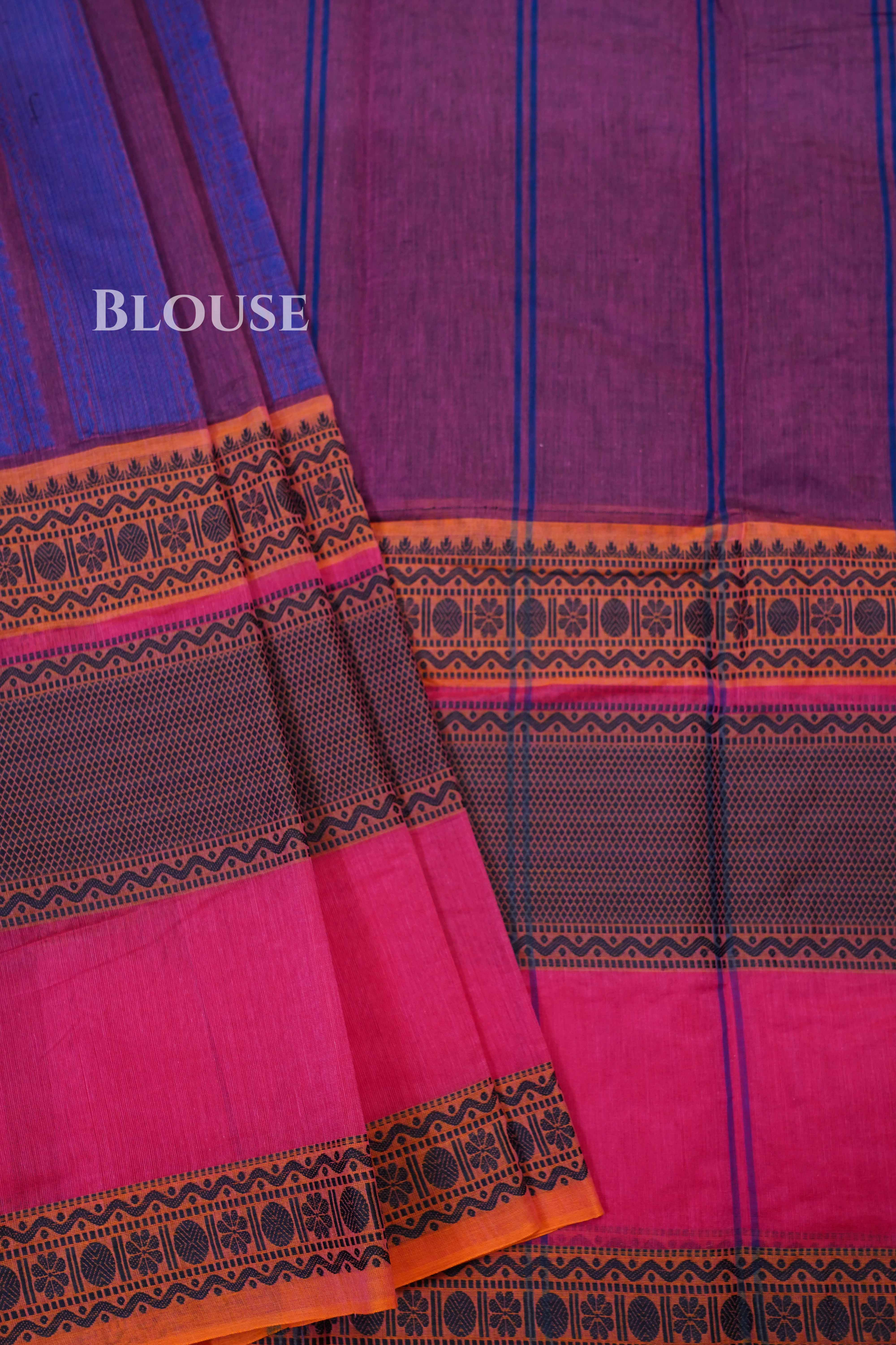 Rani Pink With Orange Chettinad Cotton Saree