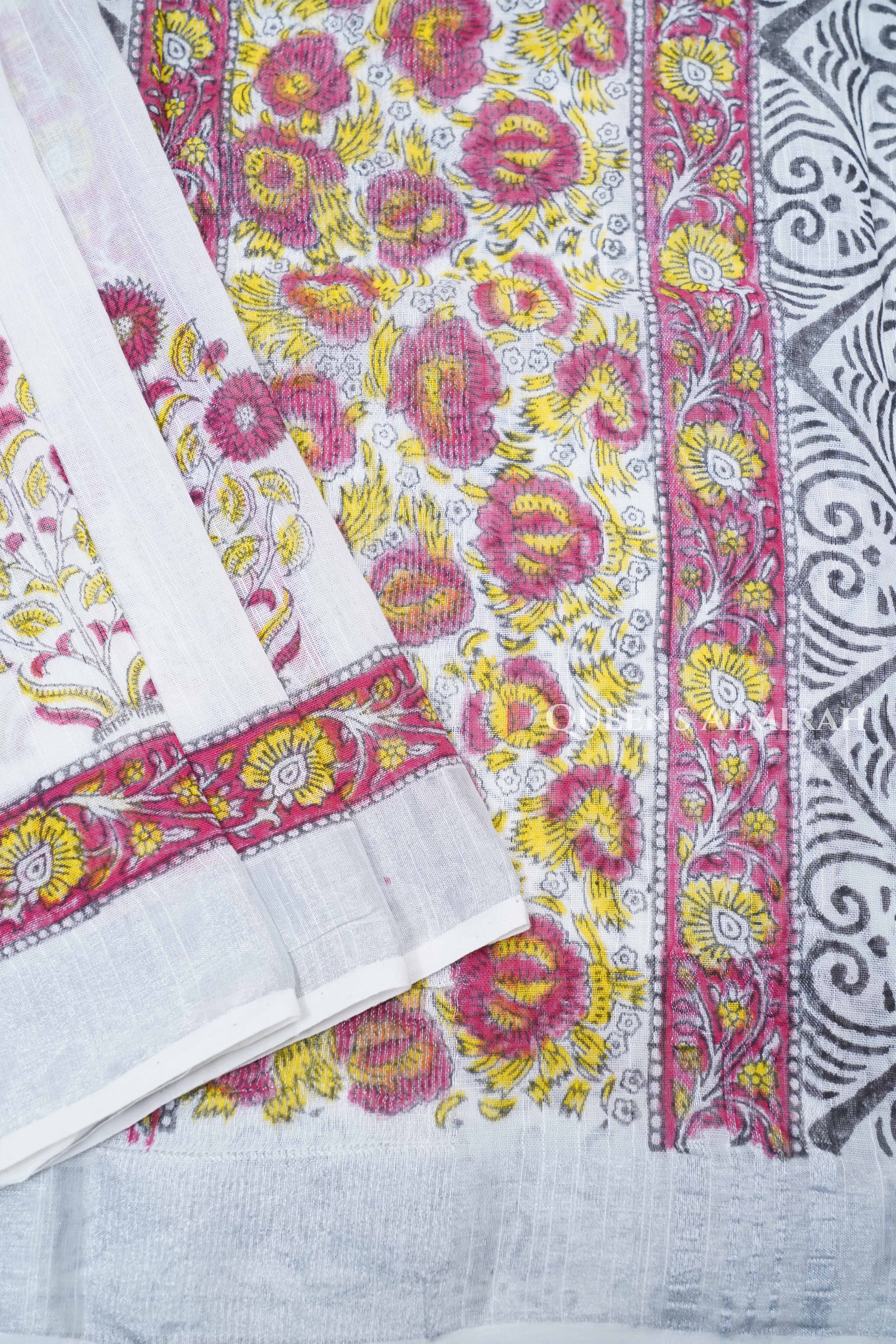 White Linen Cotton Saree