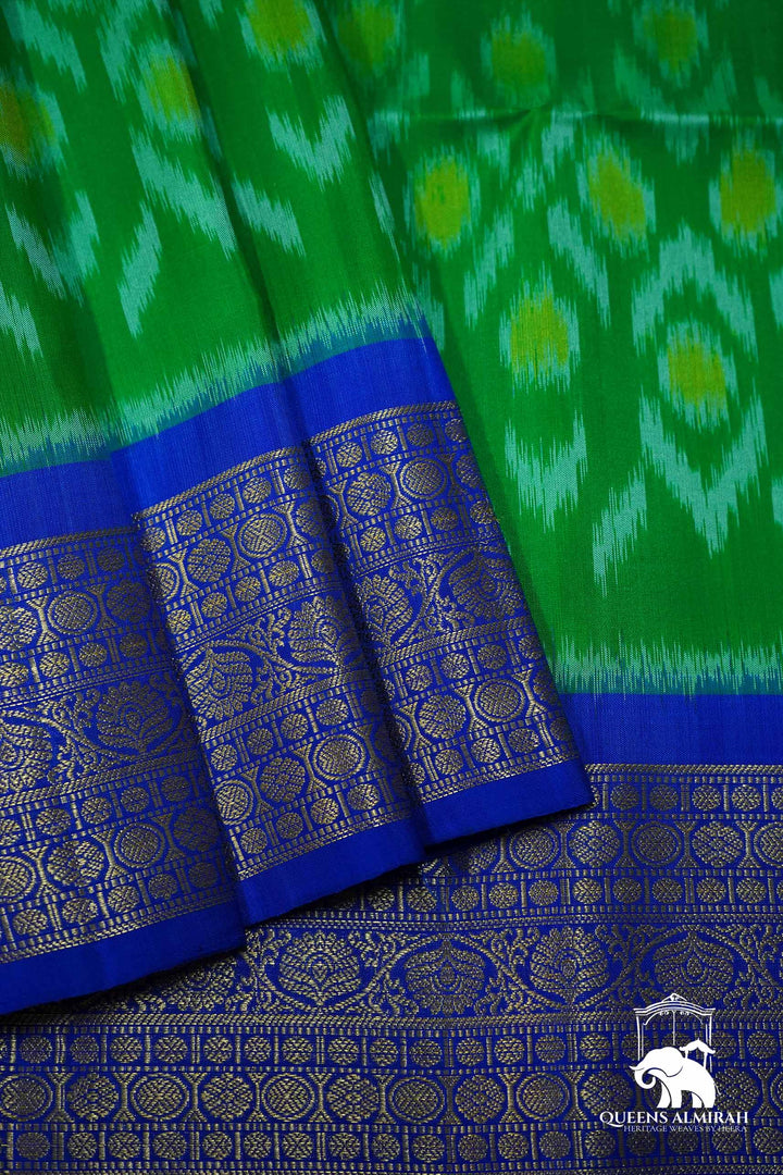 DEEP GREEN WITH ROYAL BLUE SOFT SILK SAREE - Queens Jewel Emporium