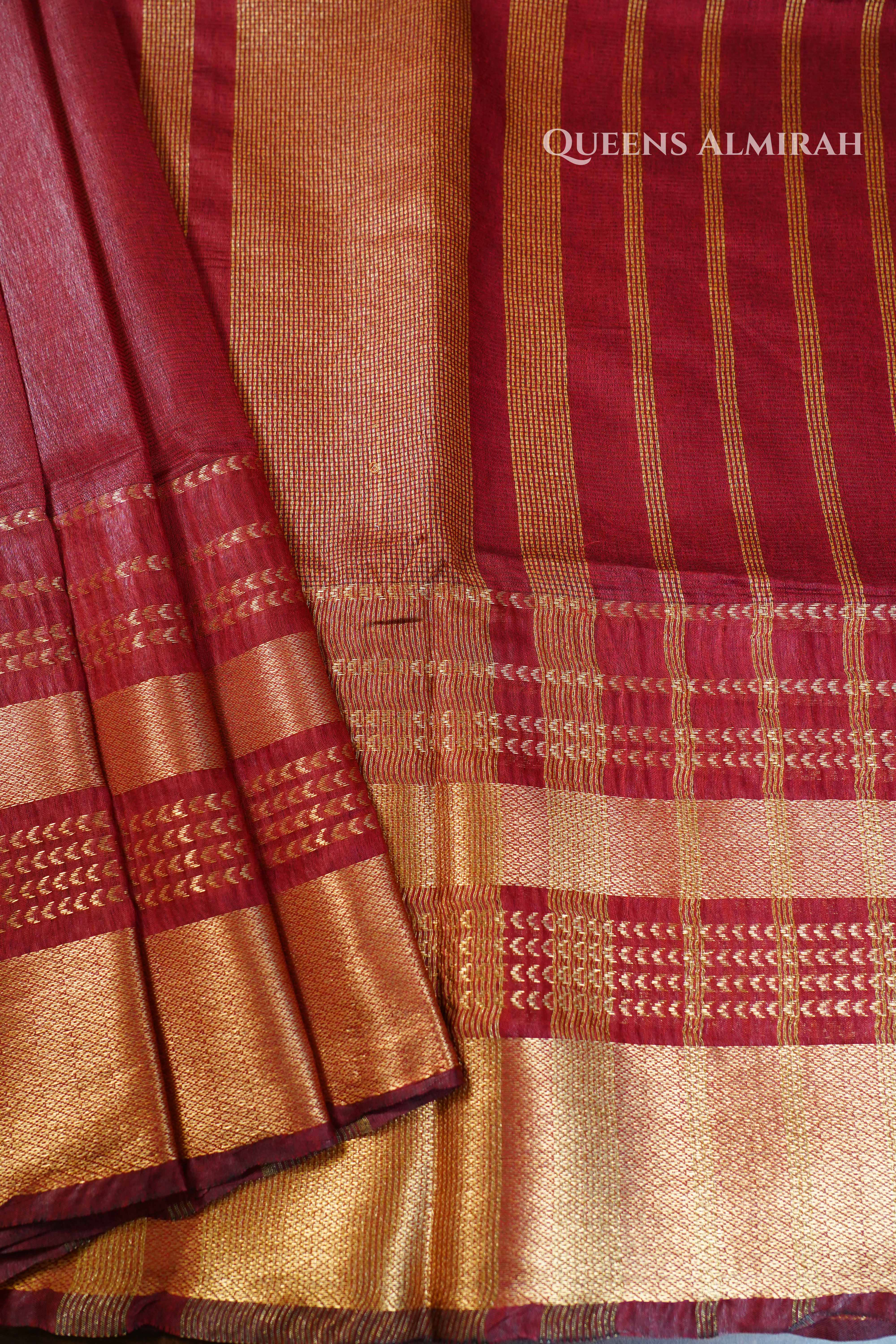 Red Brown  Maheshwari saree QUEENS ALMIRAH
